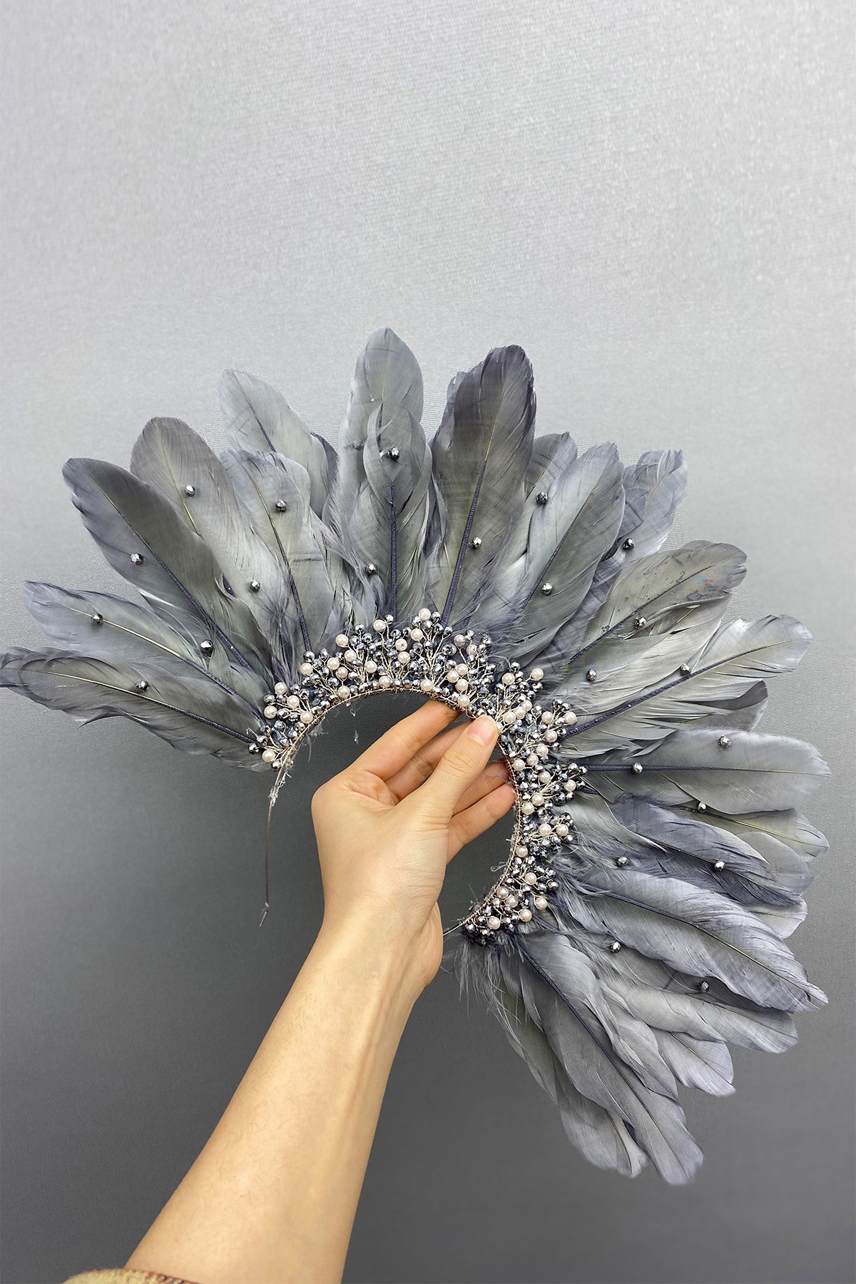 Bridal Henna Tiara with Feathers and Beads