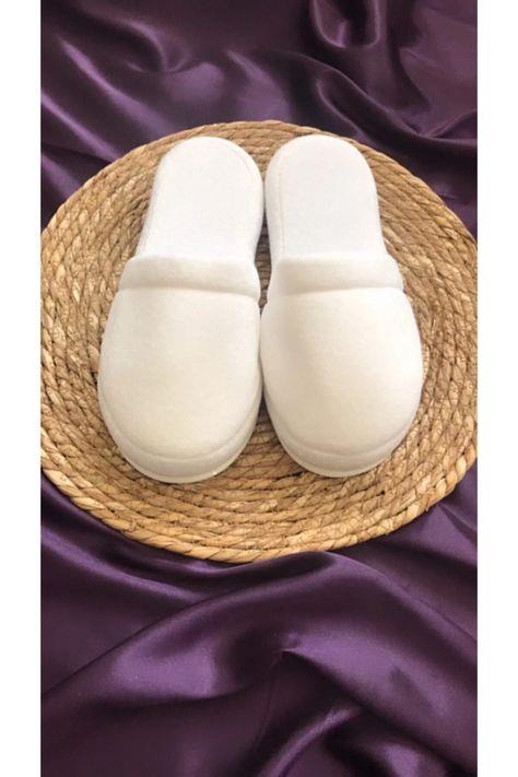 Unisex Beyaz Yüksek Tabanlı Banyo Terliği Elzem