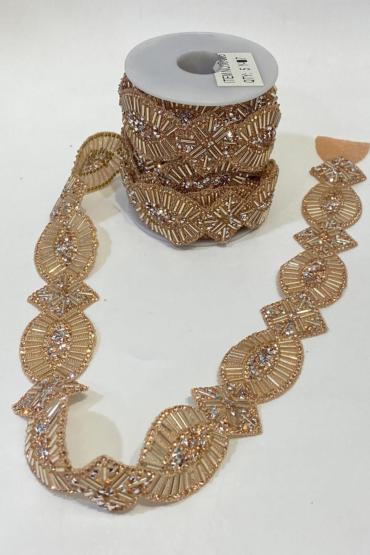 Ütüyle Yapışan Taşlı Oval Aksesuar Boncuklu Şerit