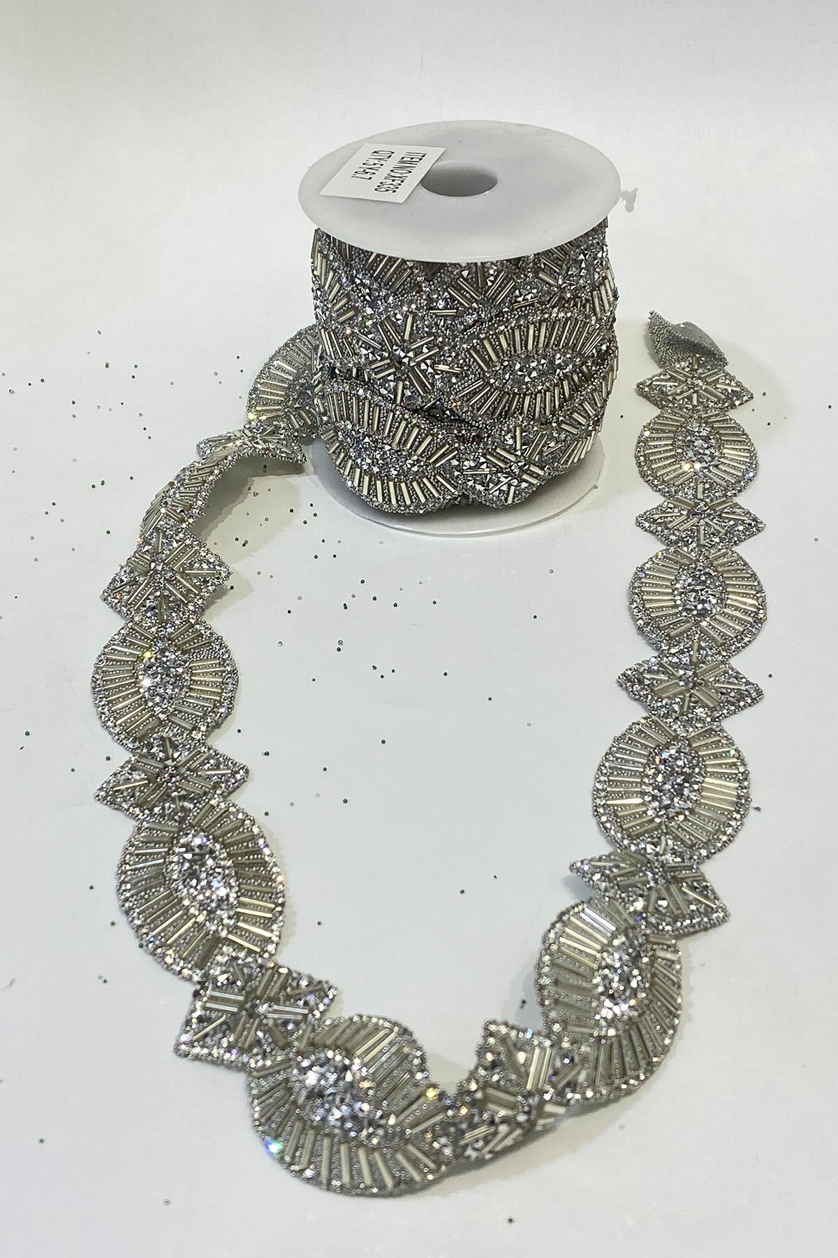 Ütüyle Yapışan Taşlı Oval Aksesuar Boncuklu Şerit