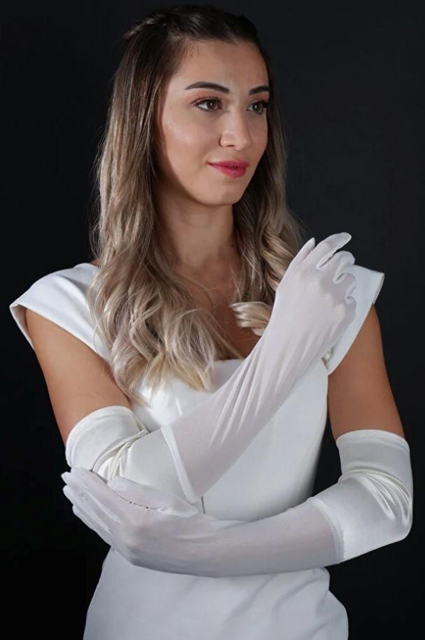 Uzun Saten Tül Parlak Abiye Eldiven Parti Balo Nikah Düğün Eldiveni