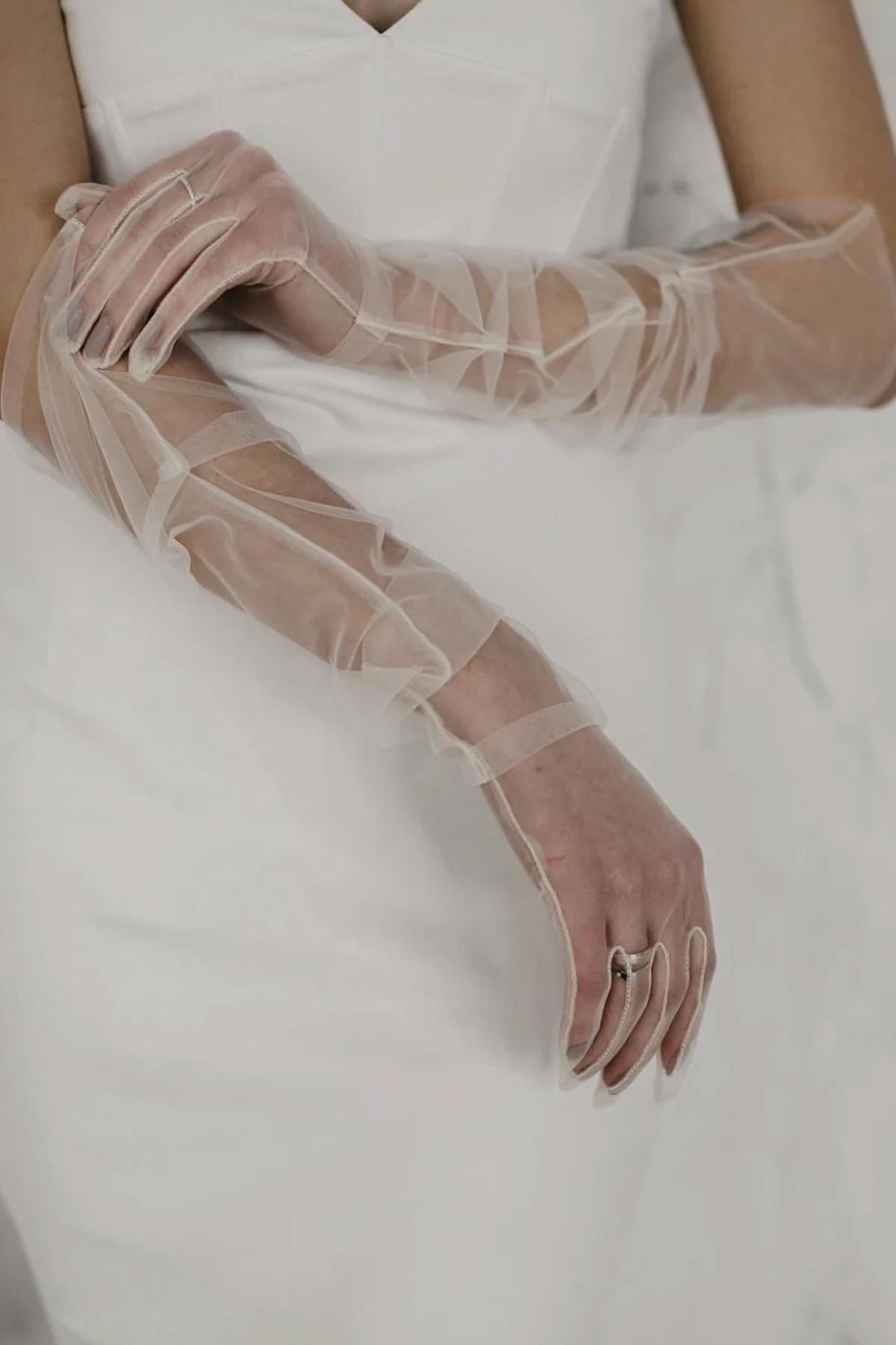 Long Tulle Bridal Gloves Wedding Gloves