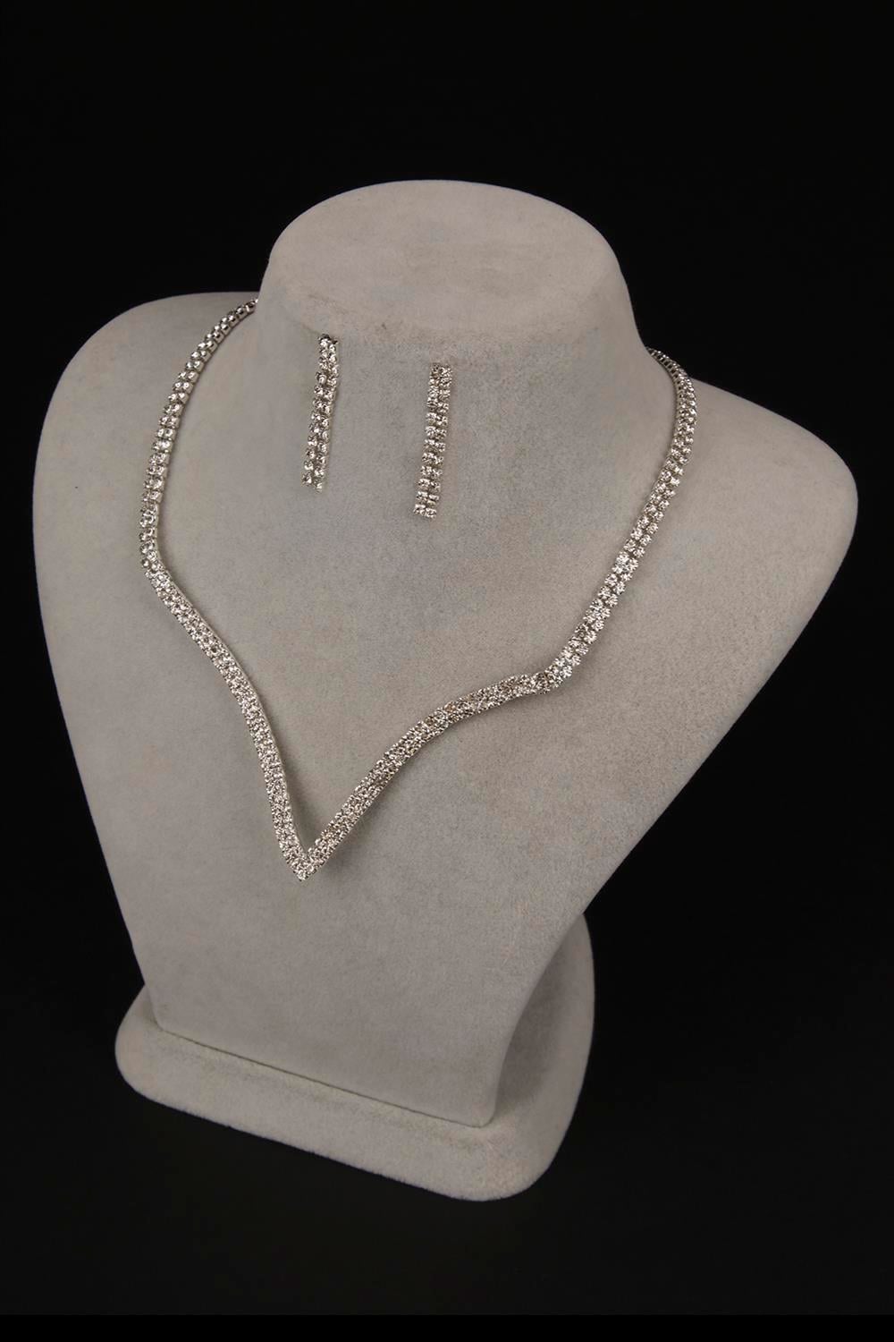 Vendi Crystal Stone Evening Dress Necklace Earring Set and Tulip Bridal Crown