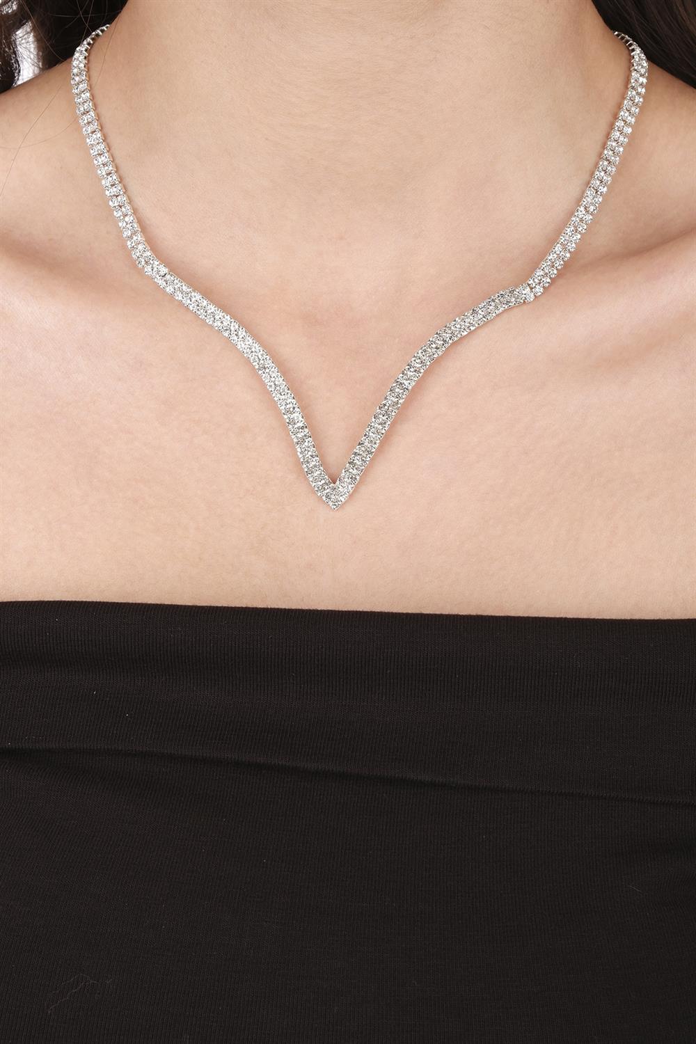 Vendi Crystal Stone Evening Necklace and Earring Set