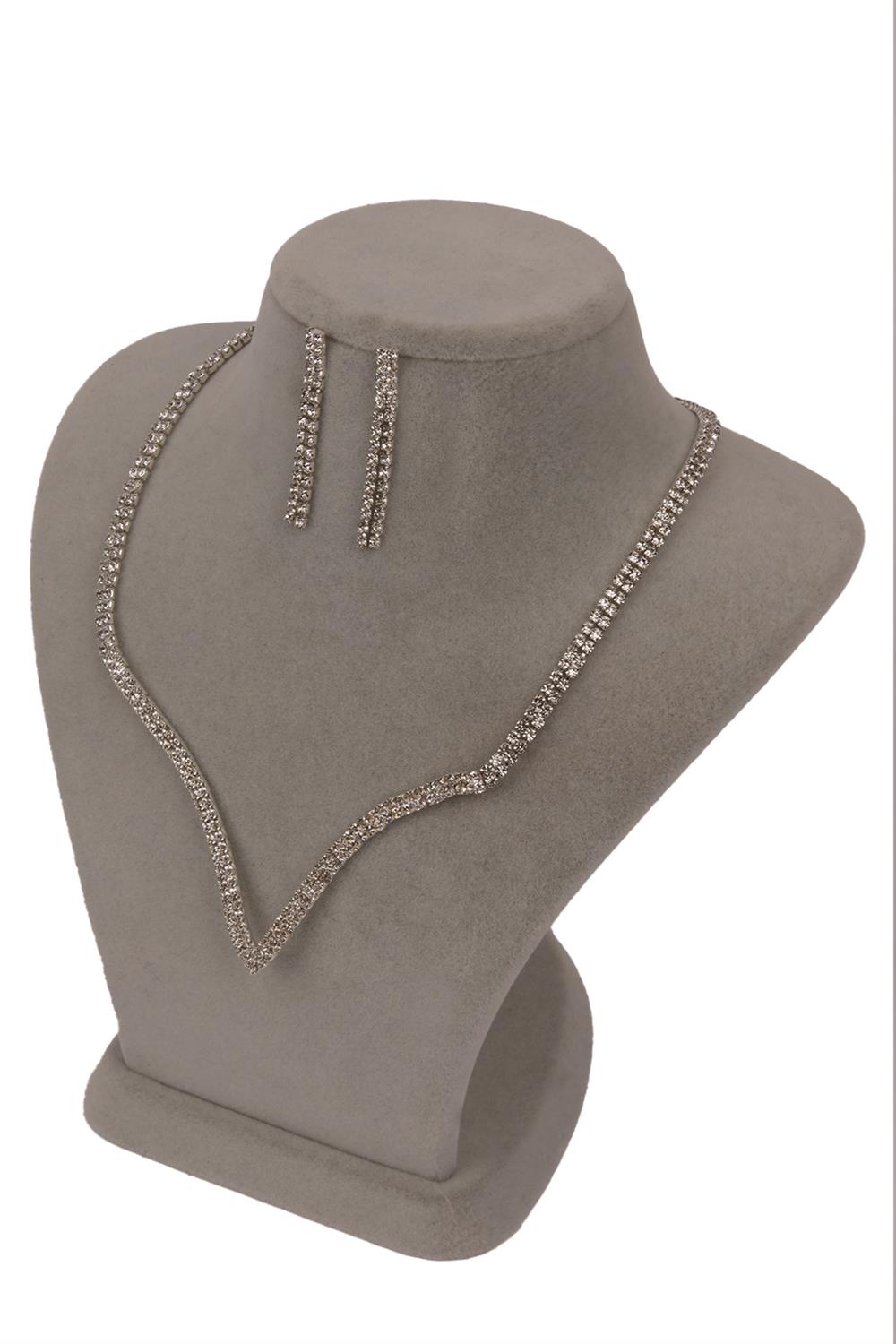 Vendi Crystal Stone Evening Necklace and Earring Set