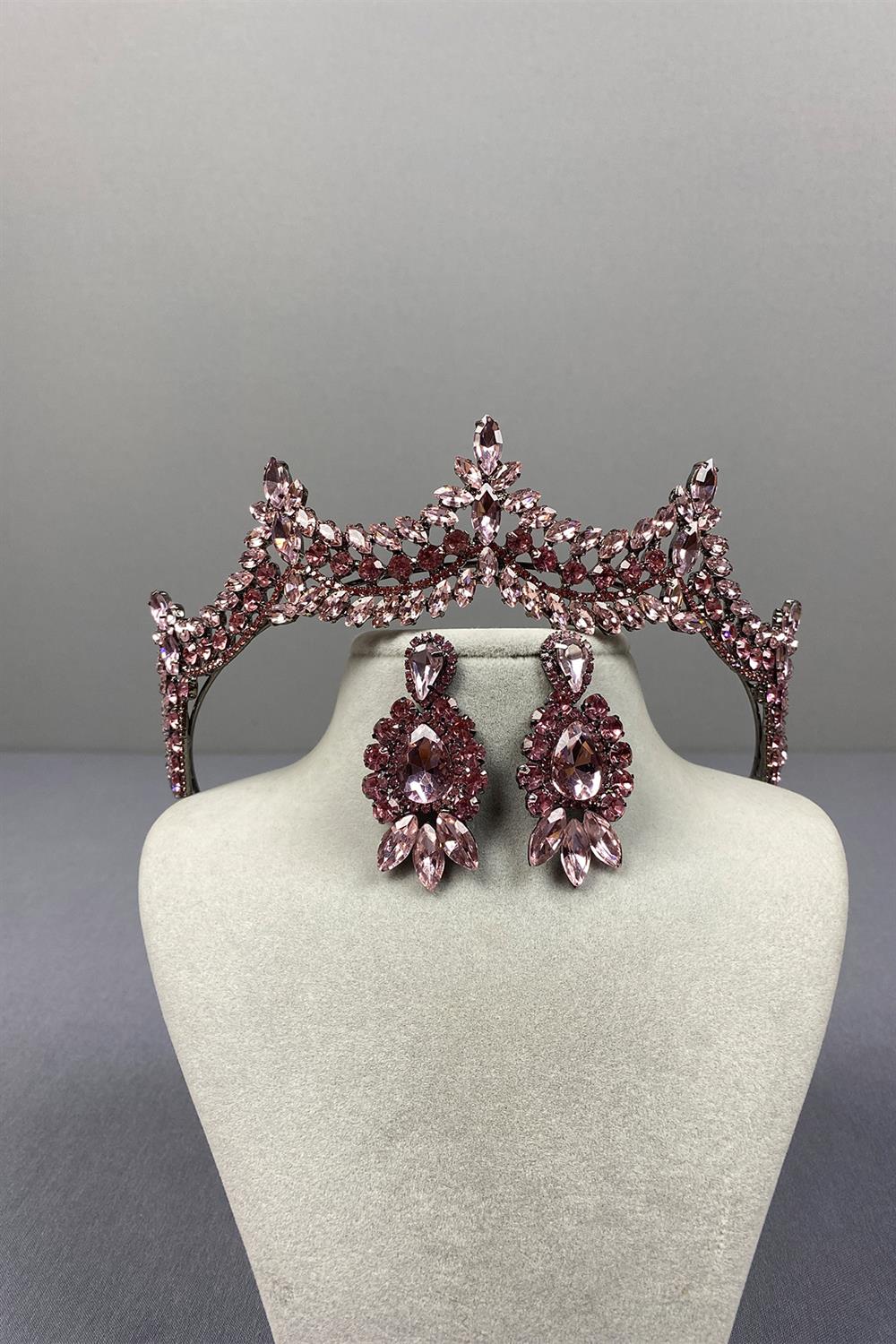 Venetian Stone Bridal Henna Crown and Drop Earring Set