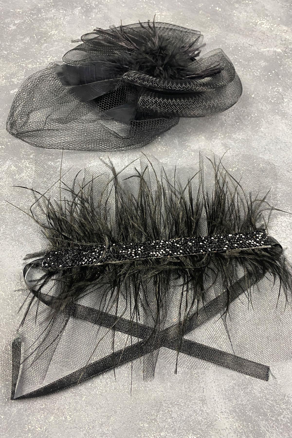 Voile Wedding Hat Bridal Accessory And Asel Feather Wrist Accessory