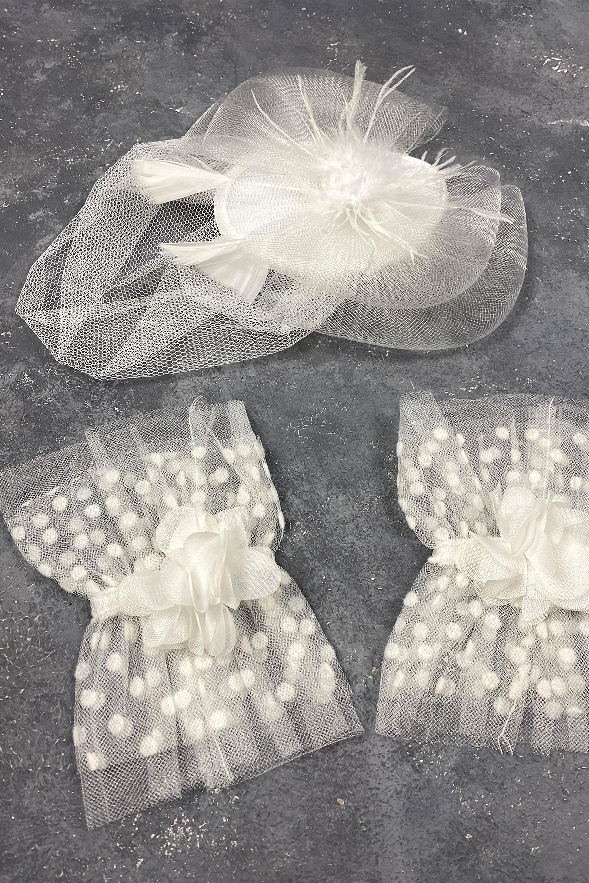 Voile Wedding Cap Bridal Accessory And Lavin Stone Double Wrist Accessory