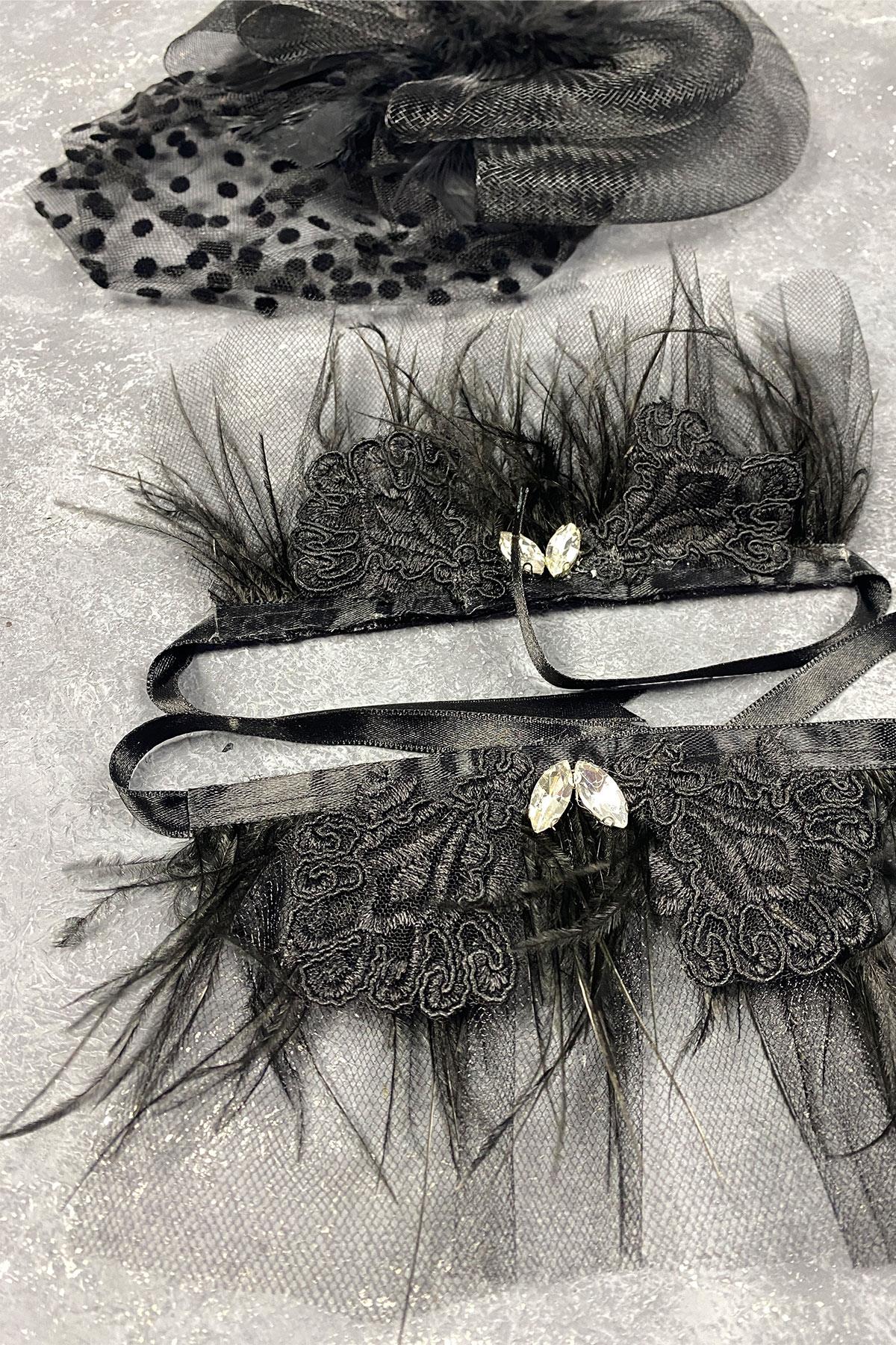 Voile Wedding Hat Hair Accessory And Lavin Stone Double Wrist Accessory