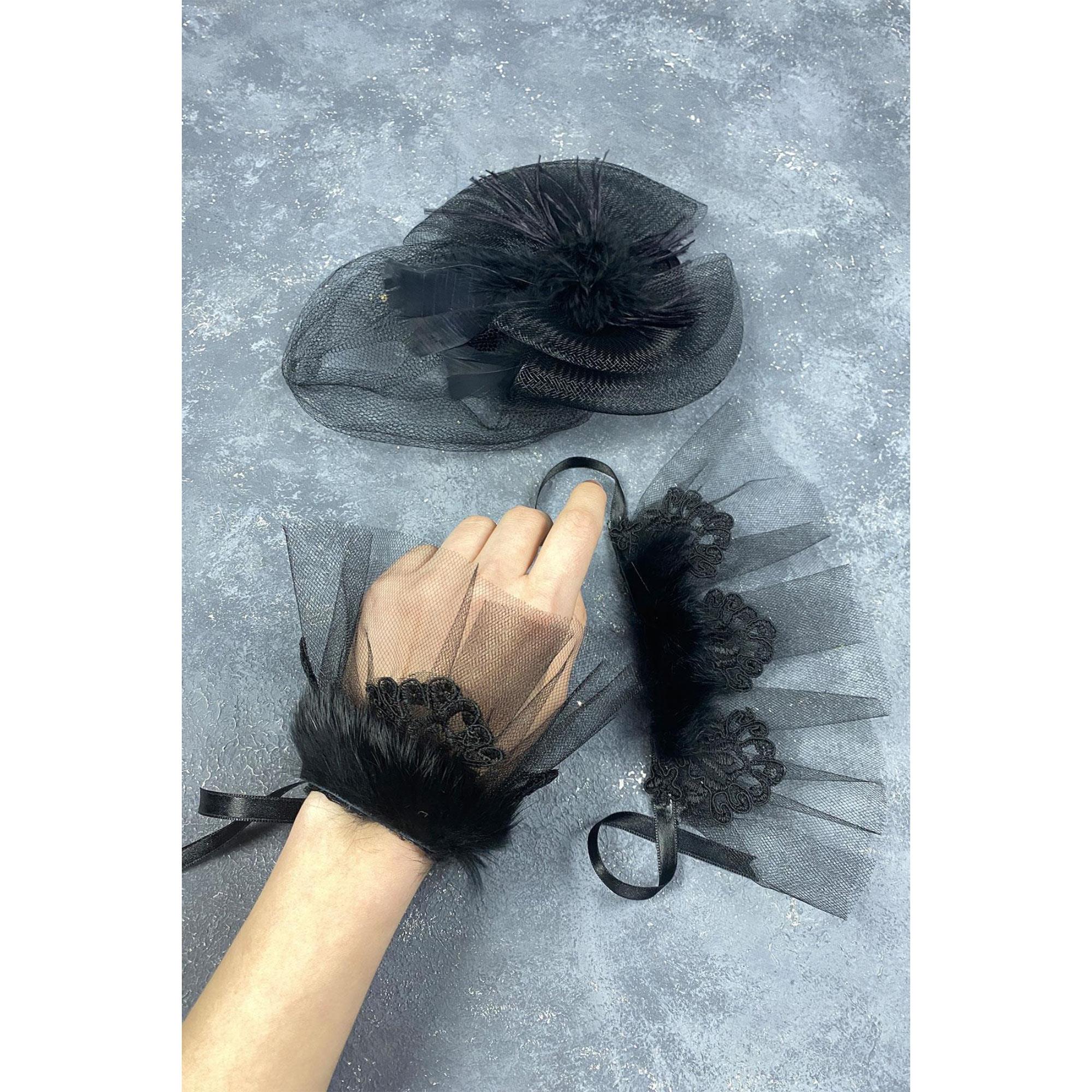 Wholesale Voilet Wedding Hat Hair Accessory And Lavin Feather Double Wrist Accessory