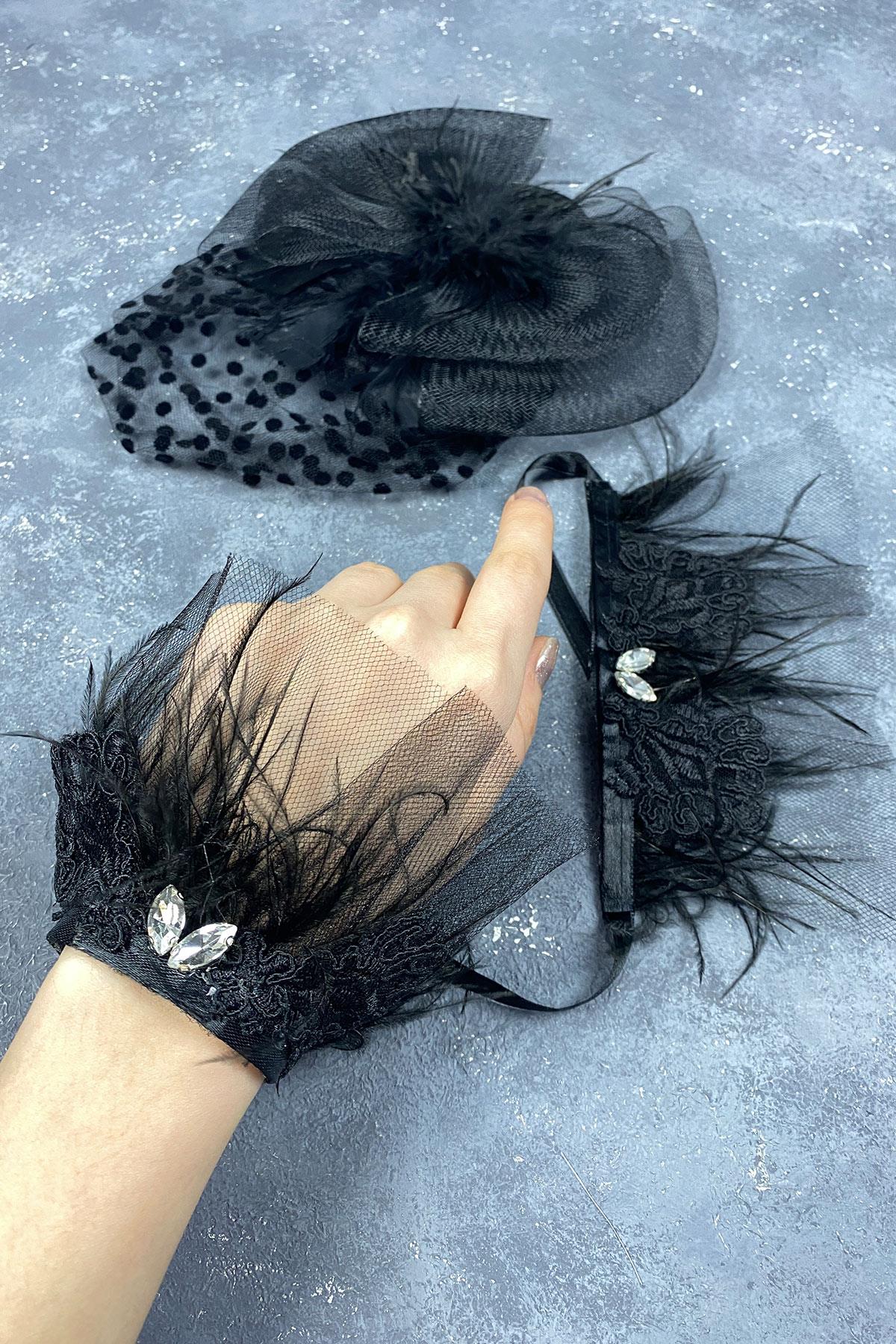 Voile Wedding Hat Hair Accessory And Lavin Stone Double Wrist Accessory