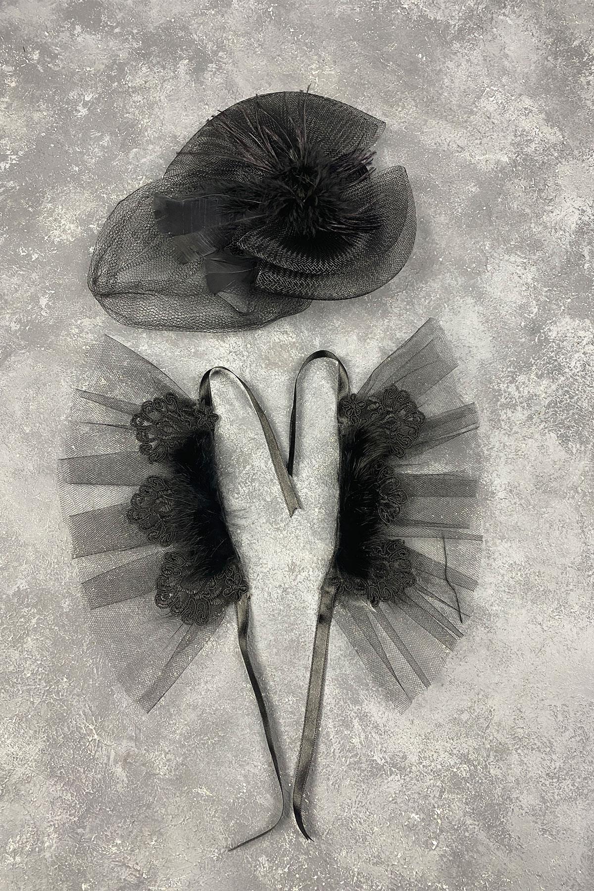 Wholesale Voilet Wedding Hat Hair Accessory And Lavin Feather Double Wrist Accessory