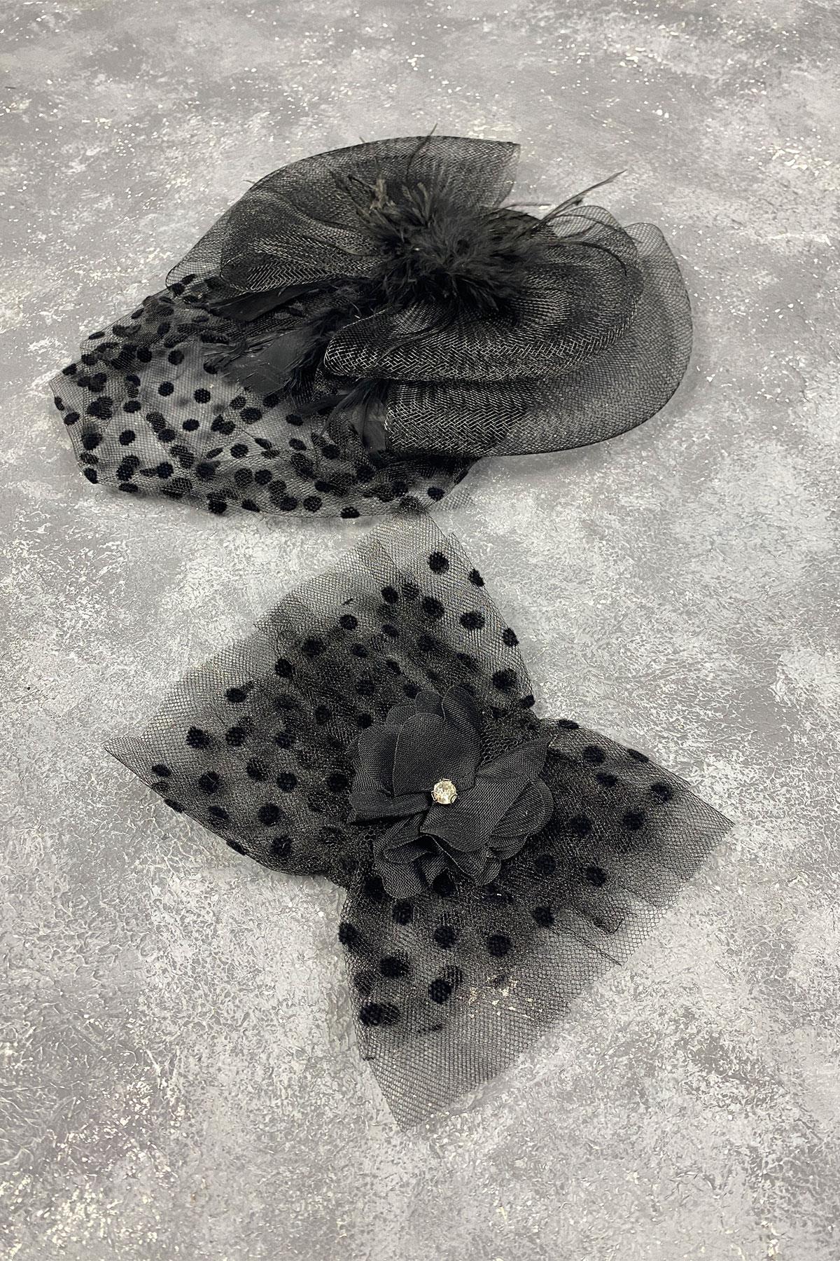 Voile Polka Dot Wedding Cap And Vera Stone Wrist Accessory