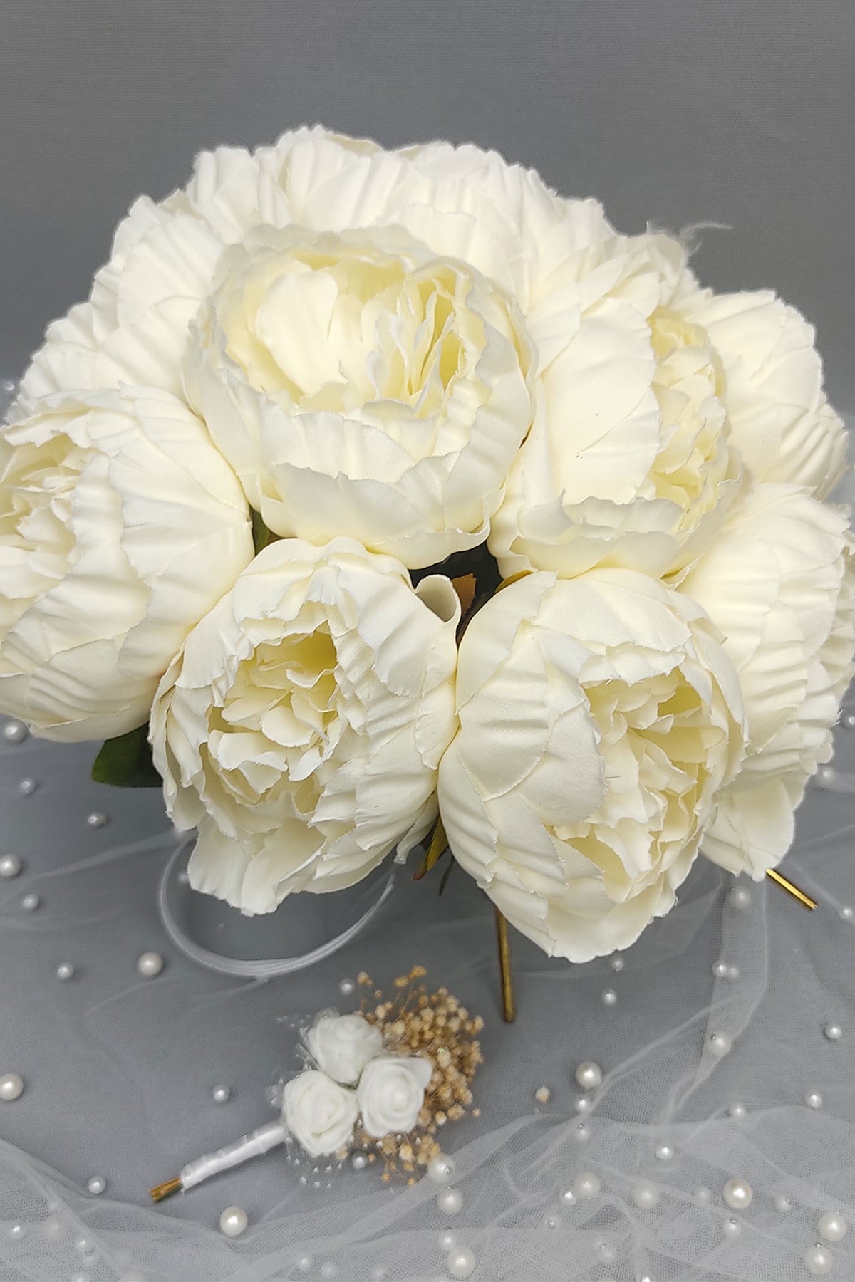 باقة العروس الفاوانيا الاصطناعية Erengül و Groom Boutonniere