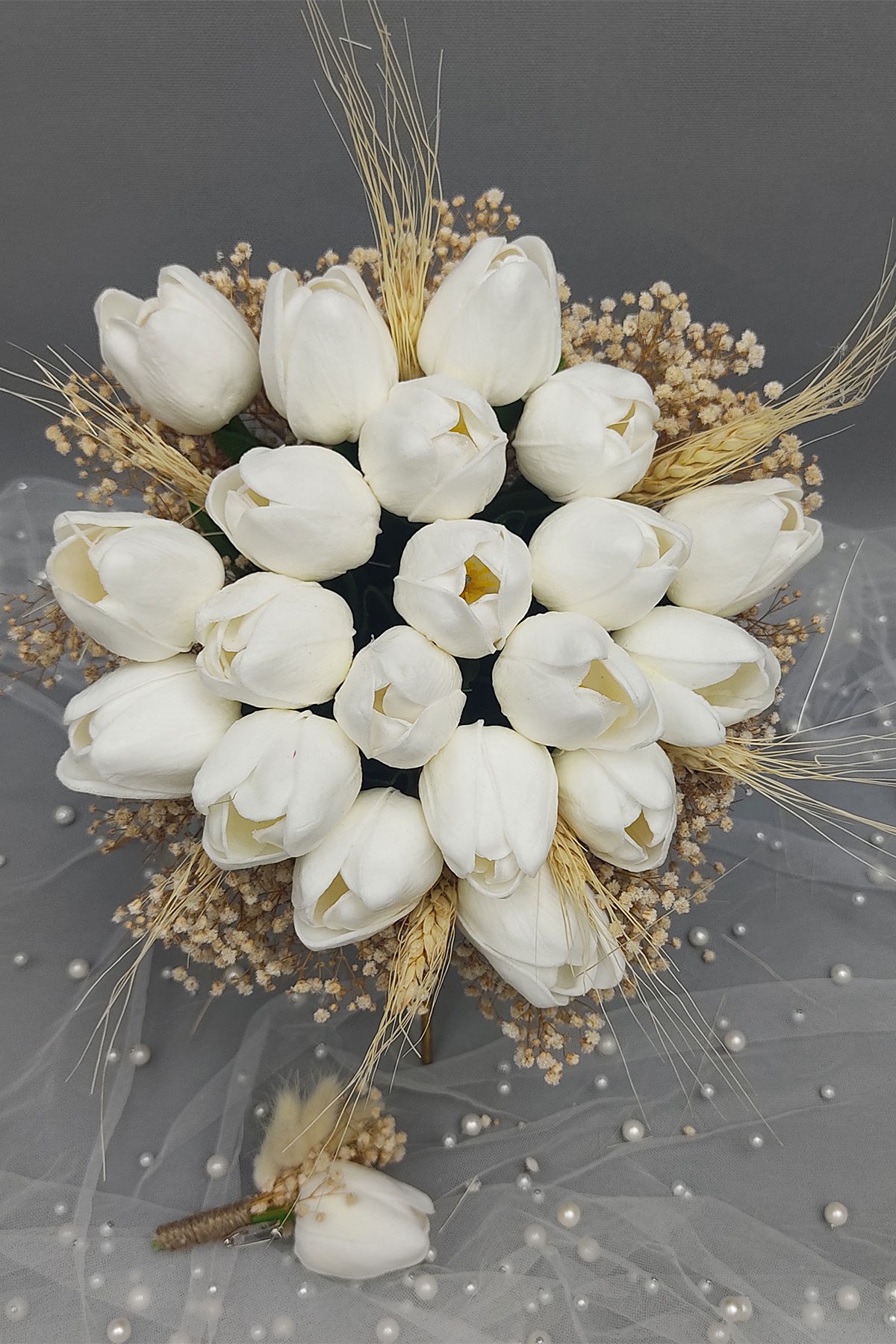 Artificial Tulip Bride Bouquet And Groom Boutonniere 20 Pieces Tulip