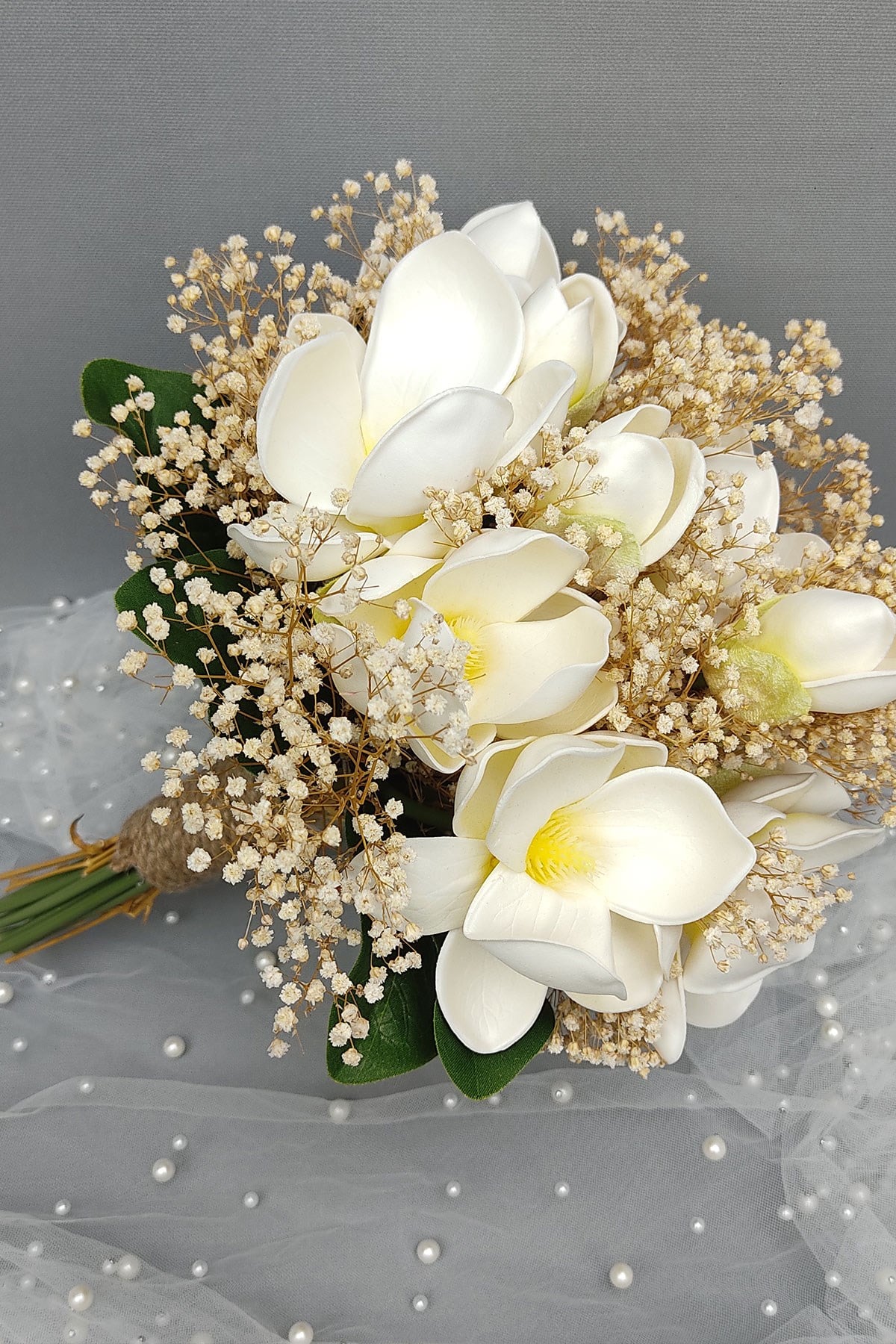 Artificial Magnolia Bride Bouquet And Groom Boutonniere