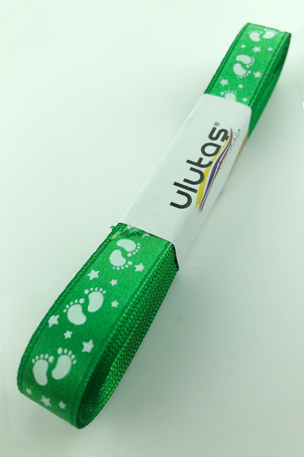 Green Baby Foot Figure Printed Satin Ribbon 1.5 cm