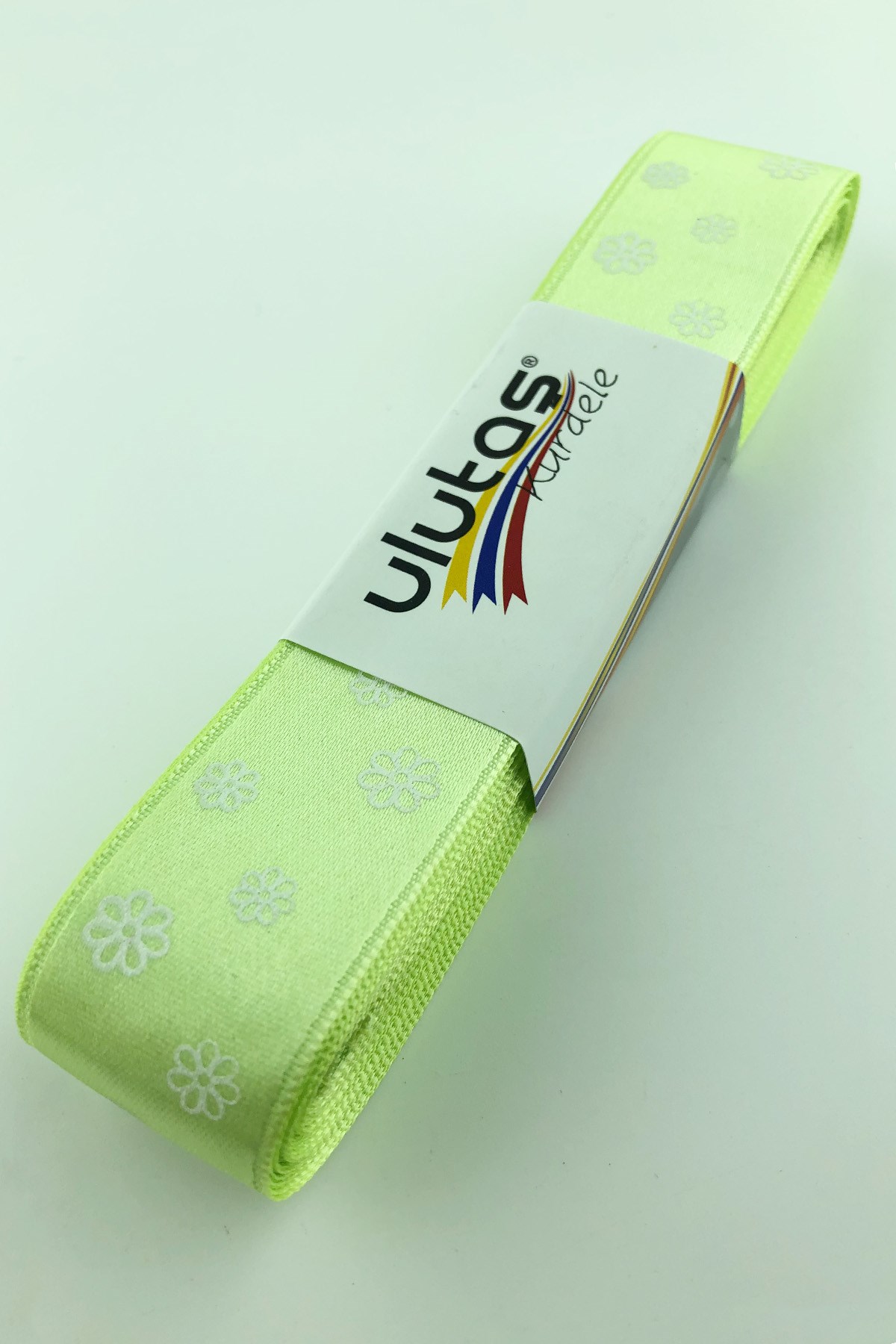 Yeşil Beyaz Papatya Baskılı Saten kurdele 2,5 cm