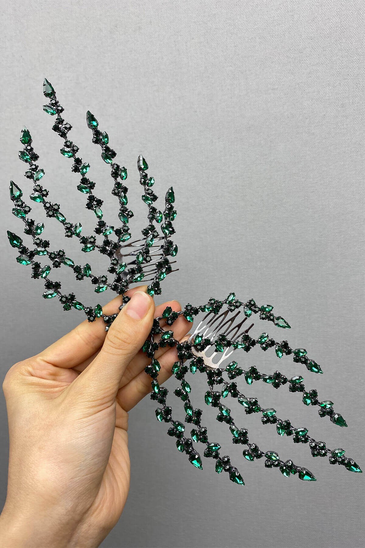 Green Double Sided Leaf Patterned Hair Accessory Henna Crown