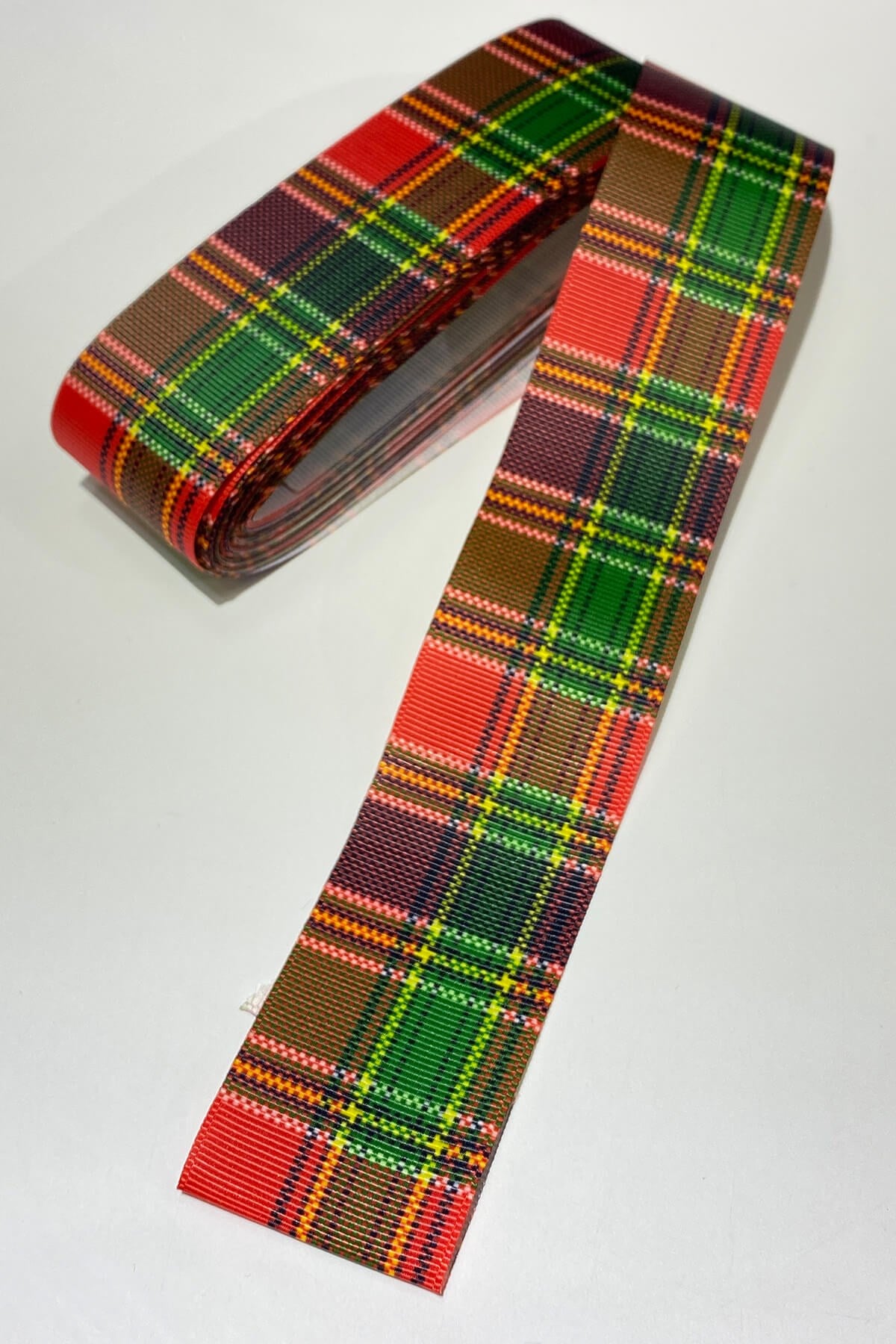 Green Checkered Printed Christmas Ribbon 4 cm 10 m Red