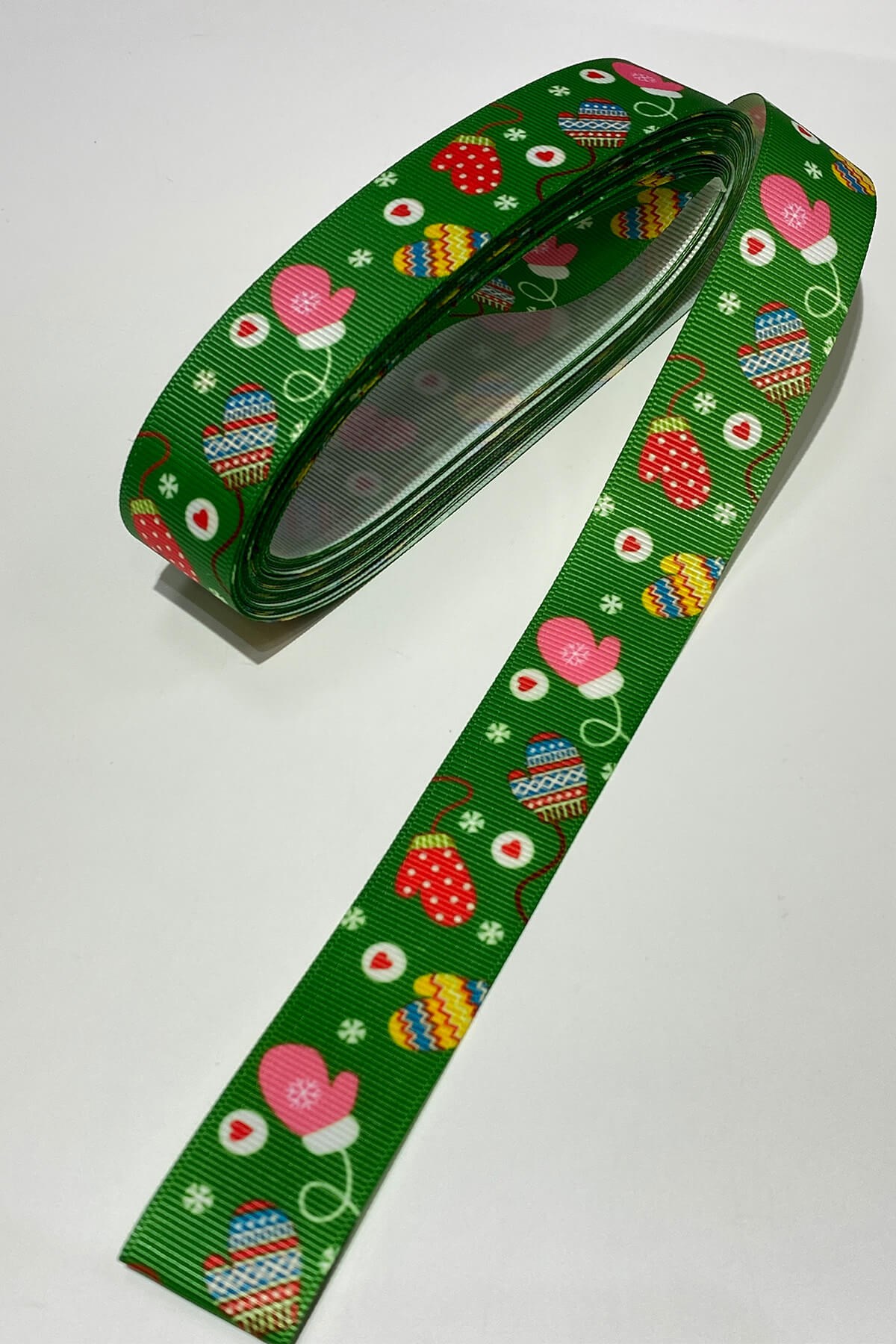 Green Hand Patterned Christmas Ribbon 10 mt 2.5 cm