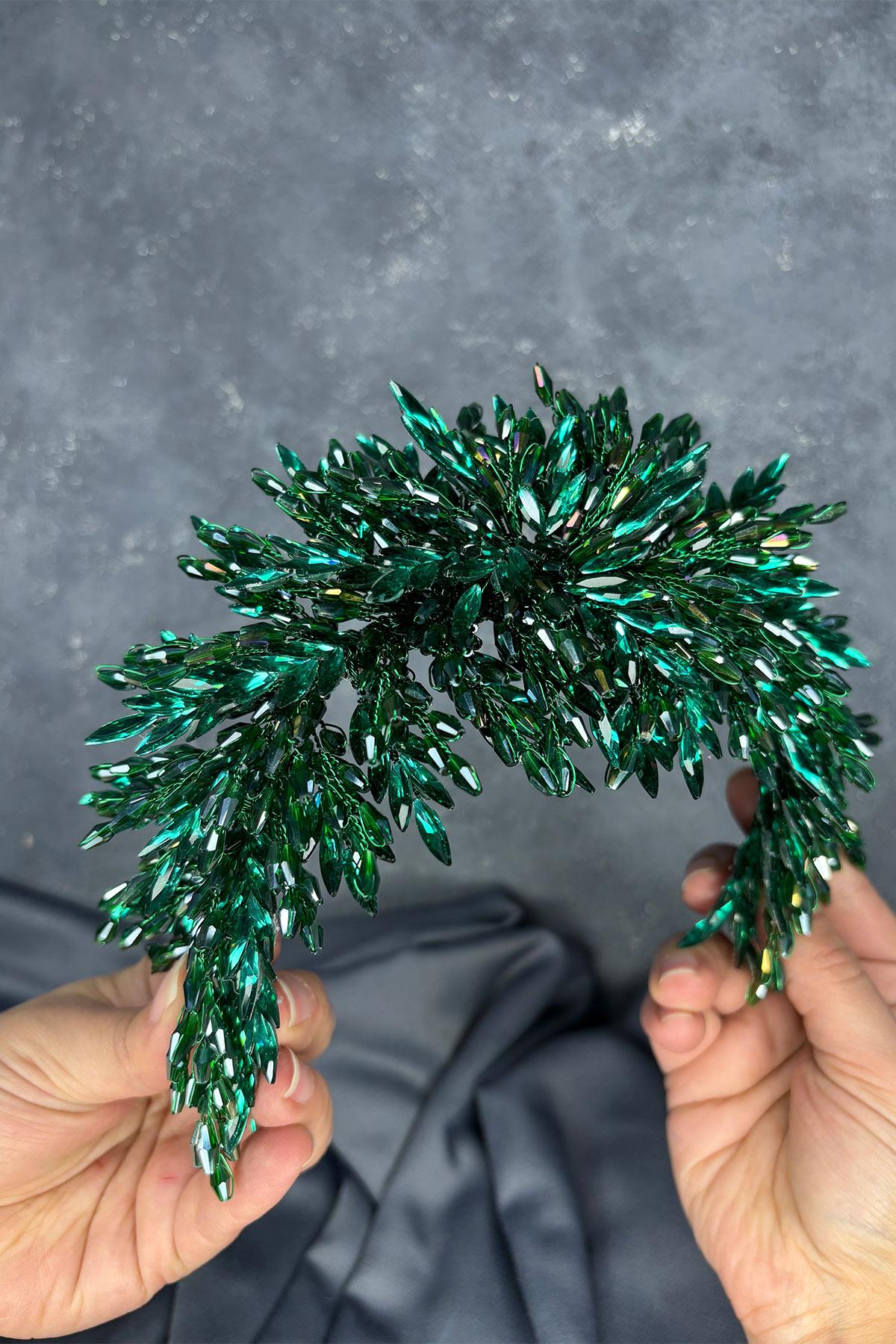 Green Eva Heavily Beaded Bridal Henna Tiara