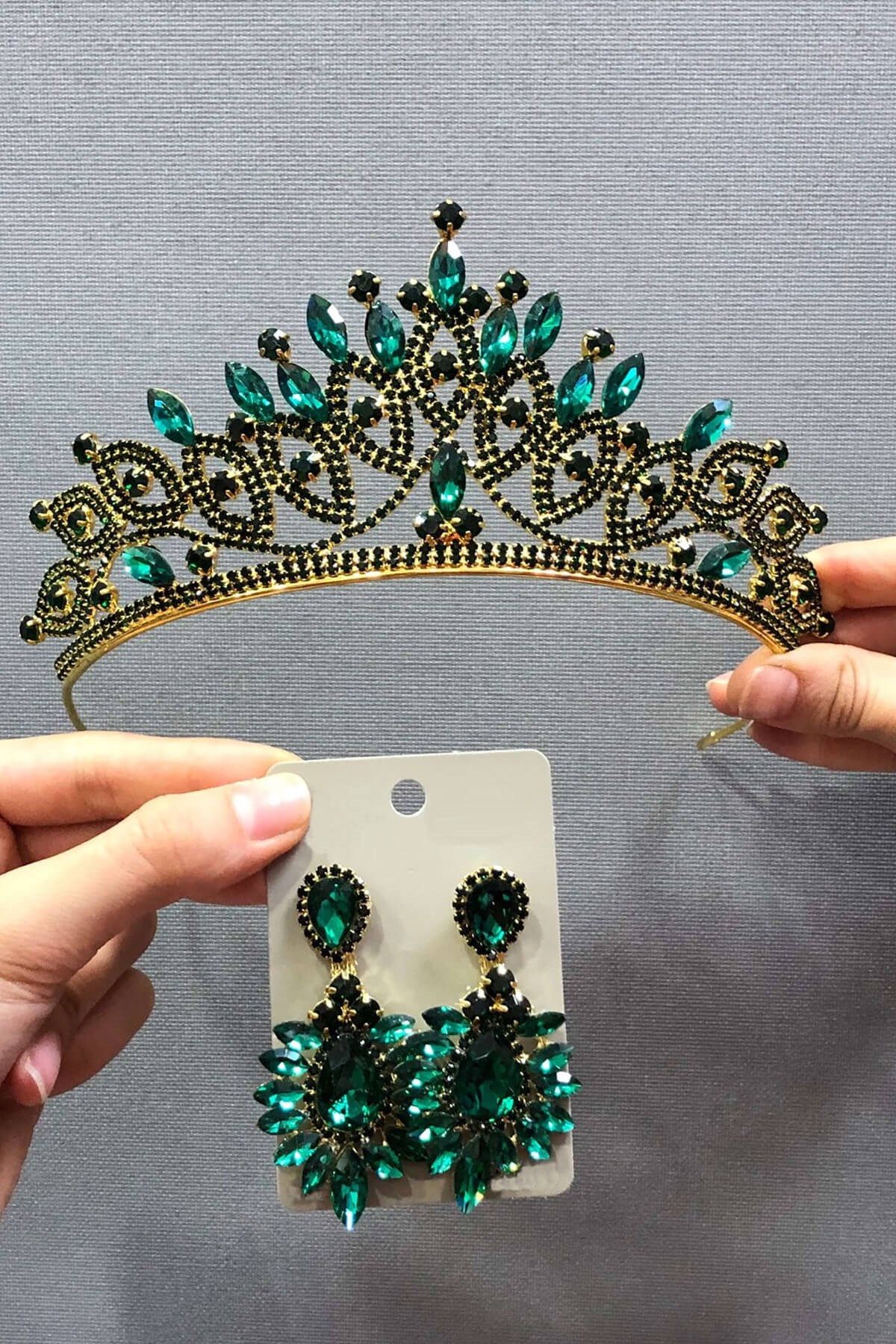 Green Henna Bridal Crown and Earring Set