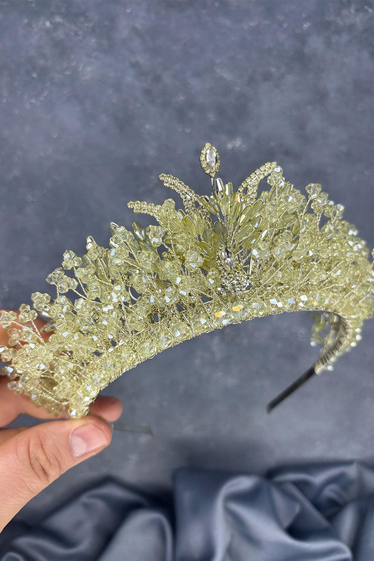 Green Livan Beaded Bridal Henna Crown Hair Accessory