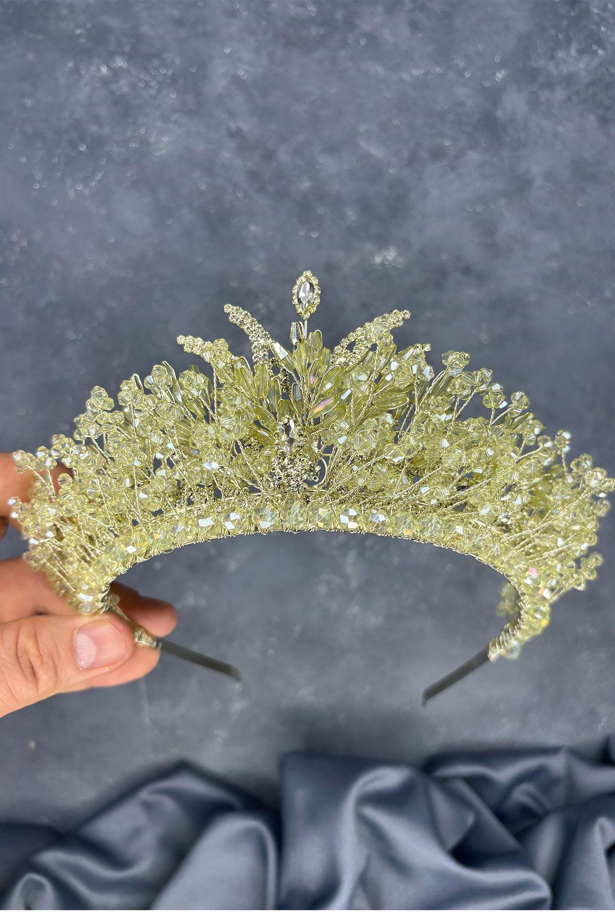 Green Livan Beaded Bridal Henna Crown Hair Accessory