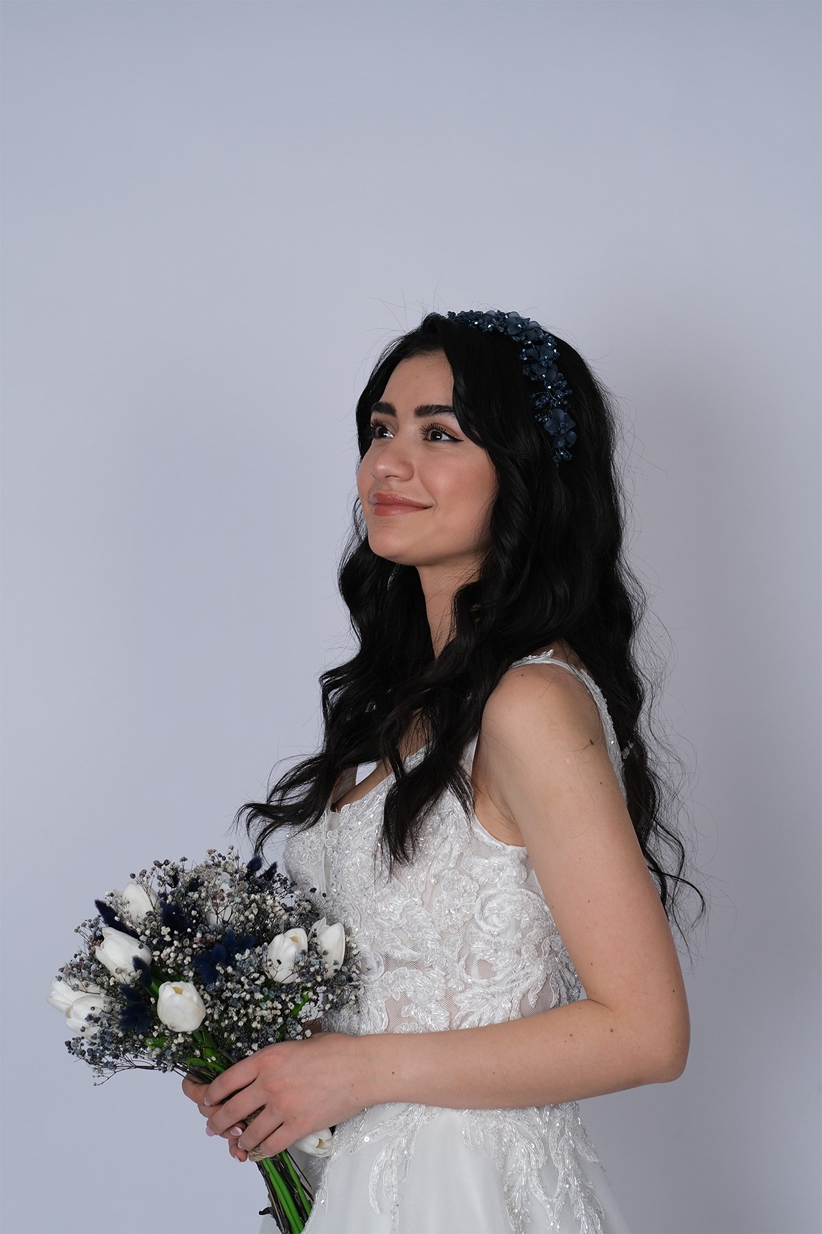 Yeşil Nida Çiçek Mineli Gelin Tacı Saç ve Türban Aksesuarı