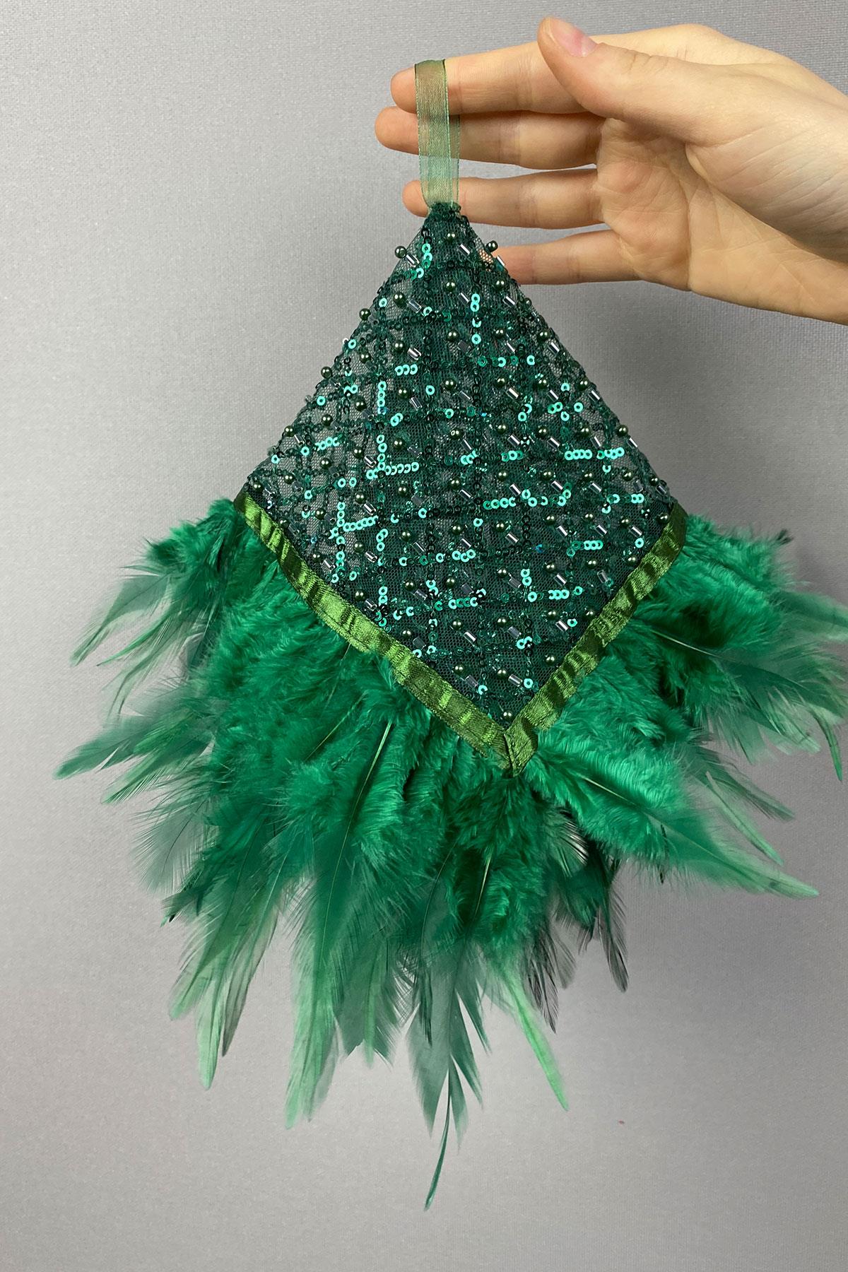 Green Authentic Bead Embroidered Hairy Bridal Halay Handkerchief 1 Piece