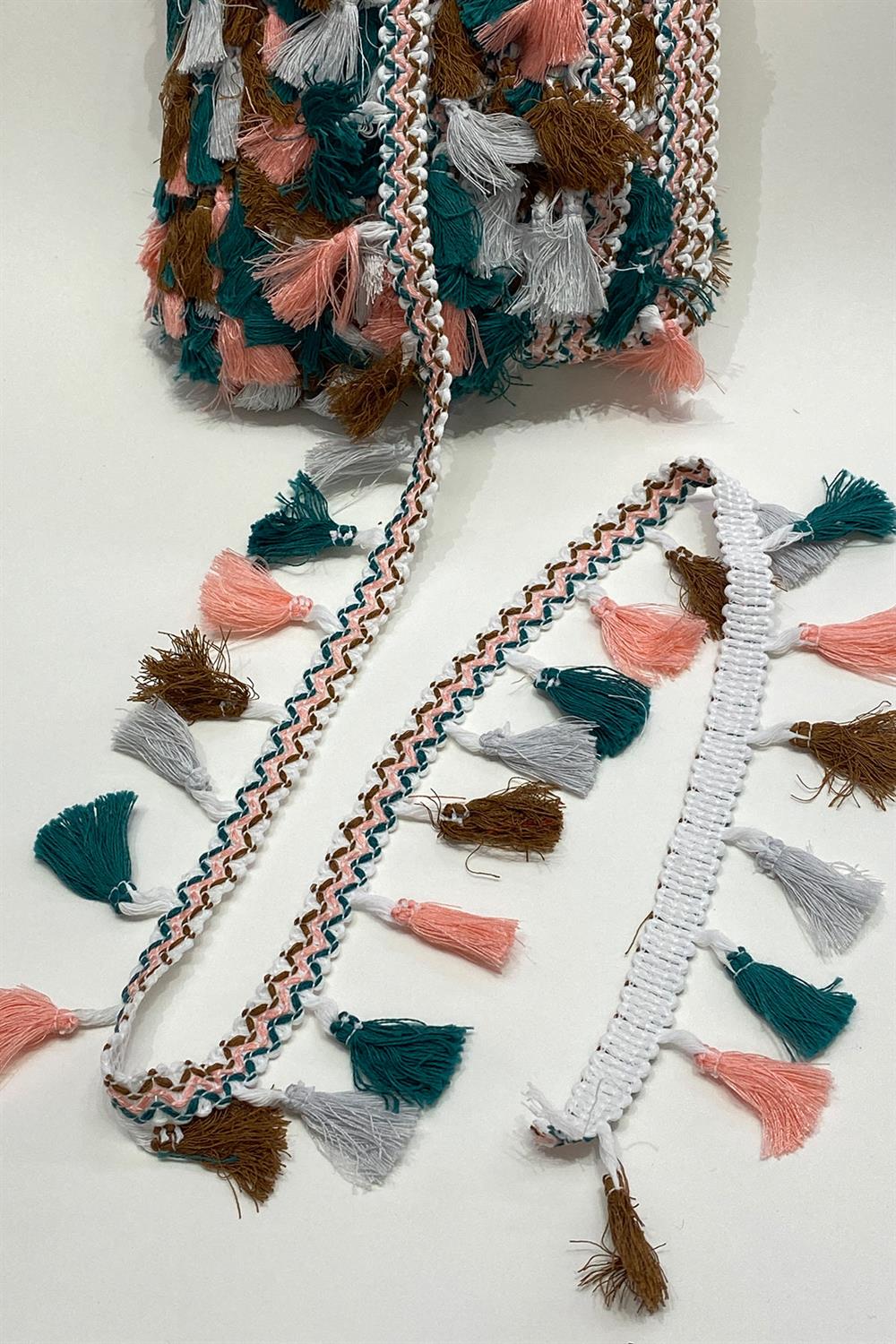 Green Colorful Cotton Bun Fringe Tassel