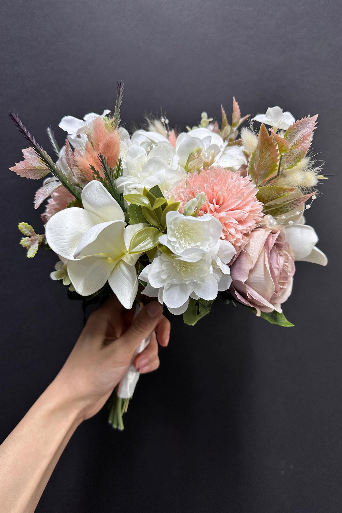 Star-shaped Flower and Pearl Embellished Mixed Bridal Boutonnière and Grooms Boutonnière