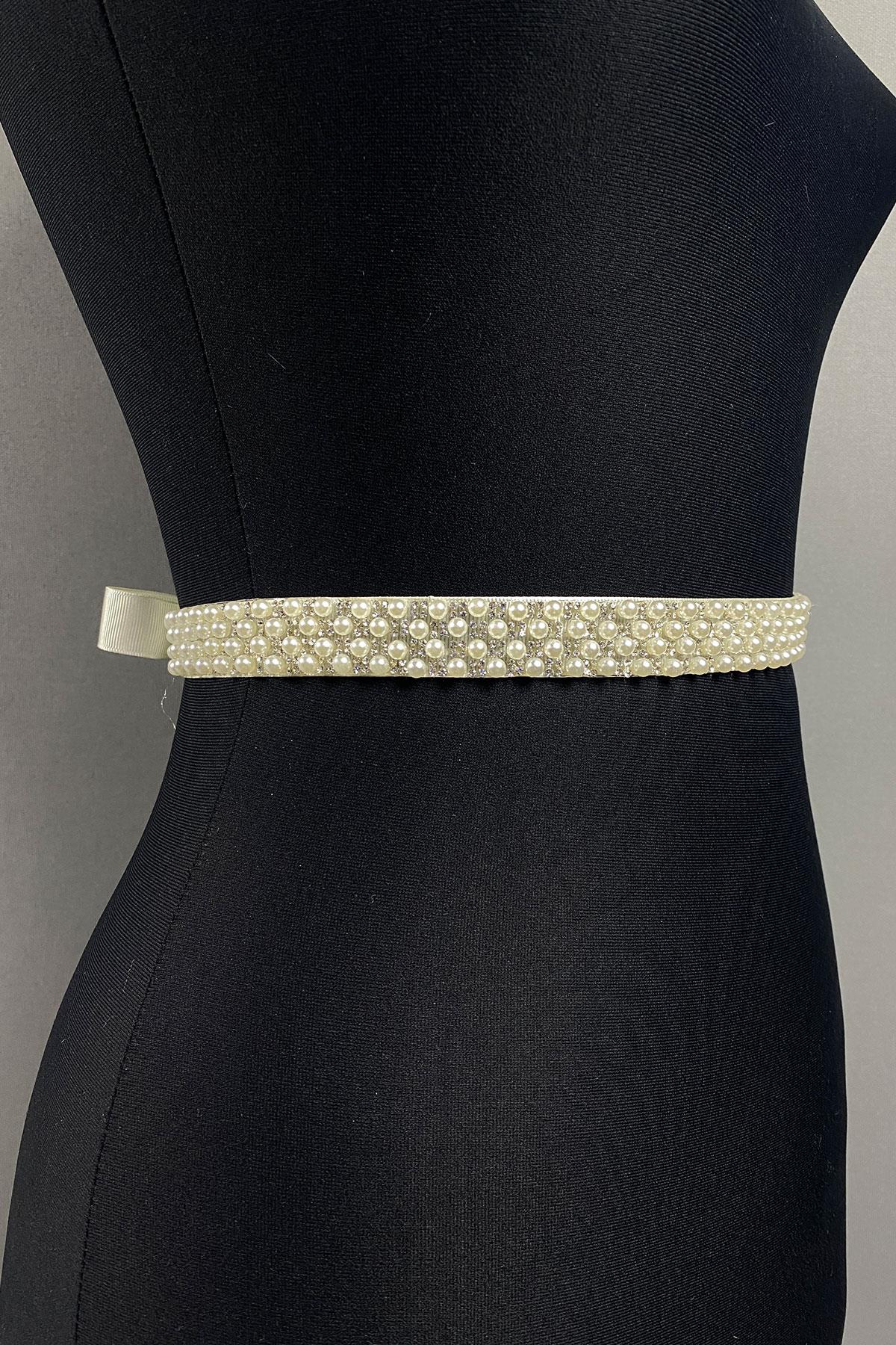 Dense Cream Pearl Beaded Stone Dress Belt