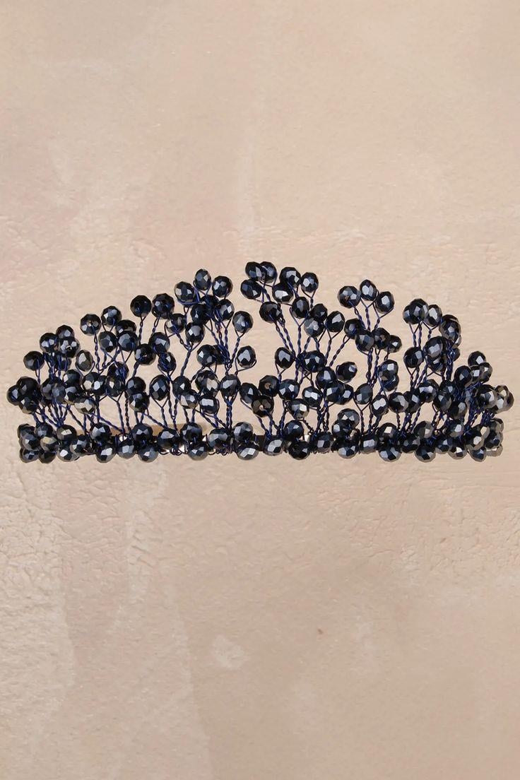 Bridal Henna Tiara with Dense Crystal Stones, Wedding Tiara, Navy Blue