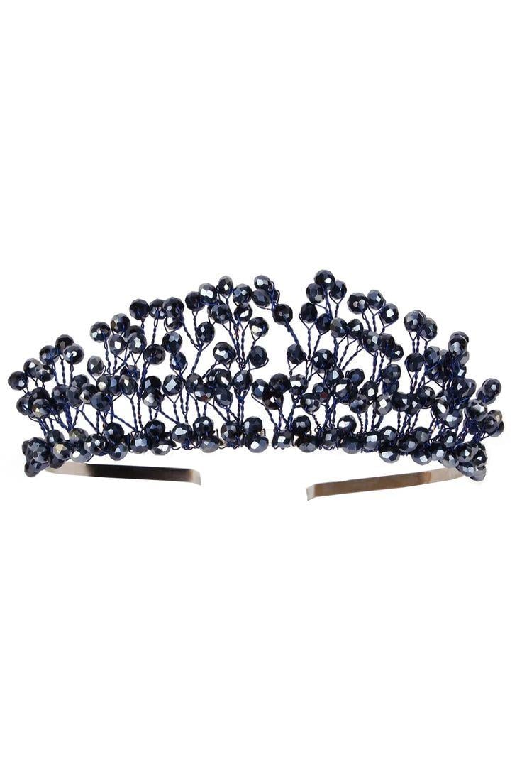 Bridal Henna Tiara with Dense Crystal Stones, Wedding Tiara, Navy Blue