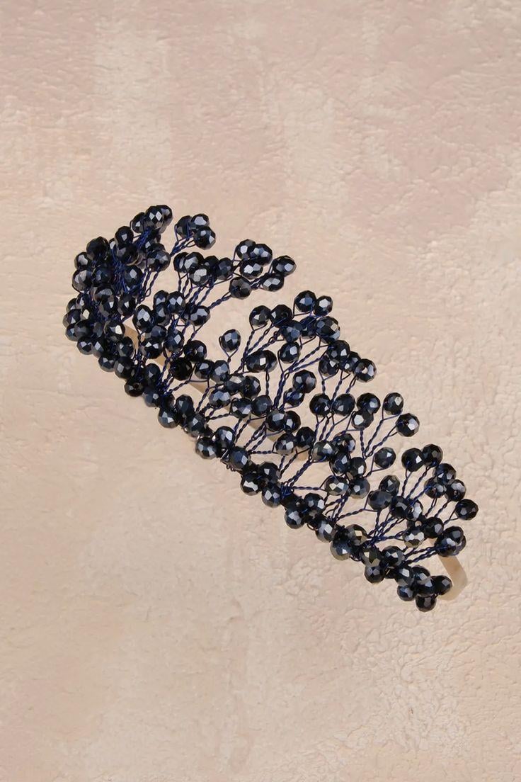 Bridal Henna Tiara with Dense Crystal Stones, Wedding Tiara, Navy Blue