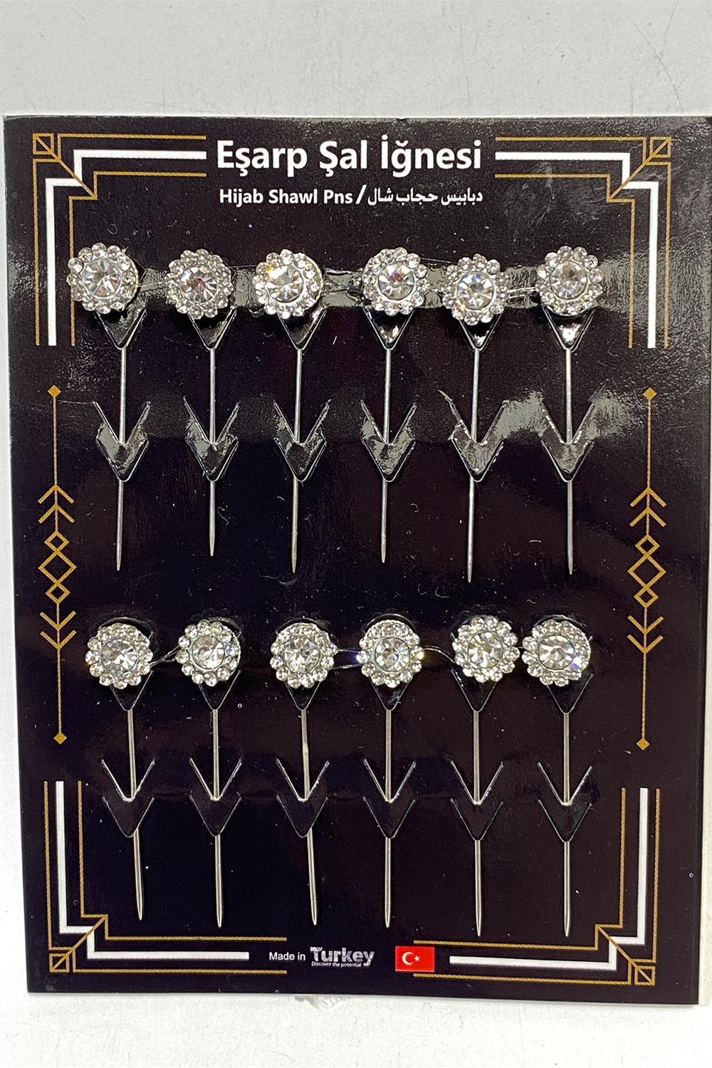 Yuvarlak Taşlı Eşarp İğnesi 12 Adet