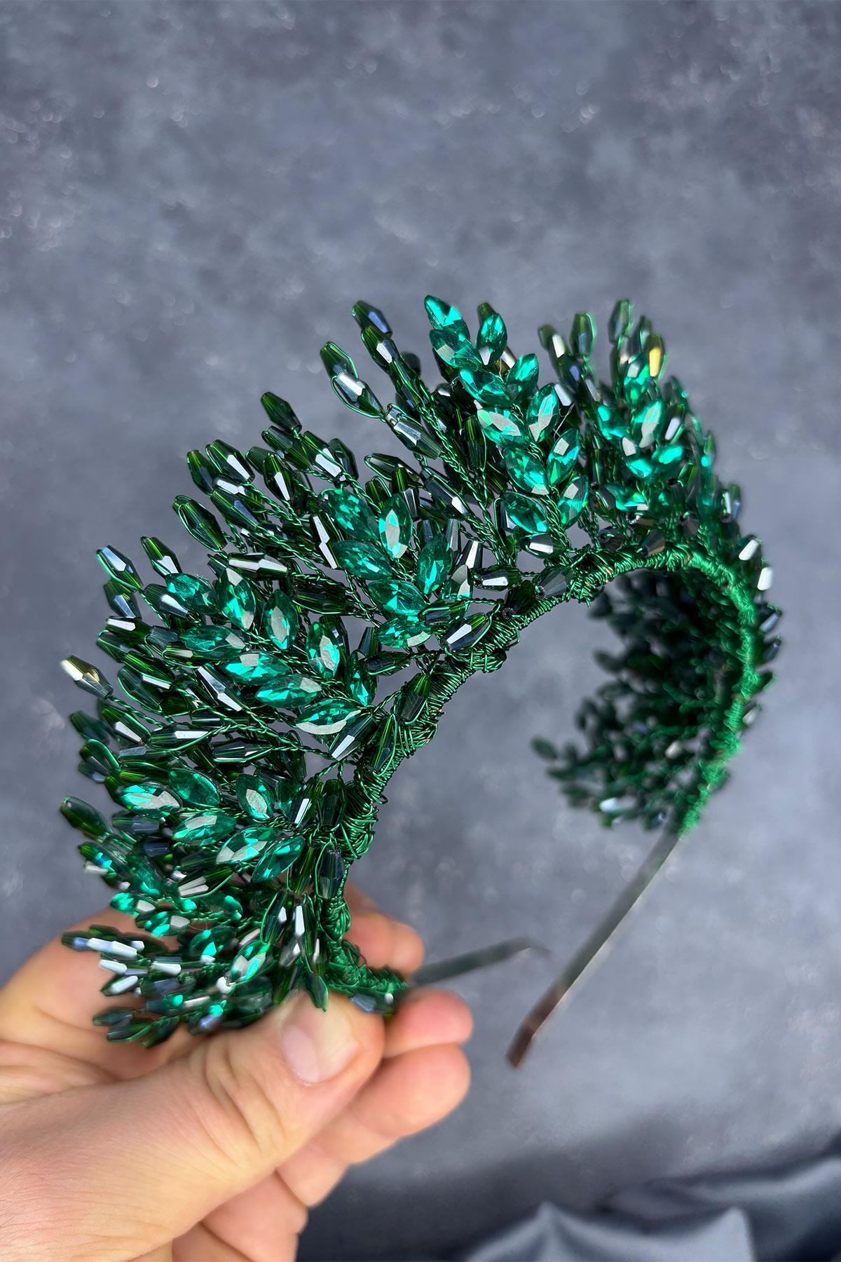 Emerald Green Elisa Design Beaded Bridal Henna Crown Hair Accessory