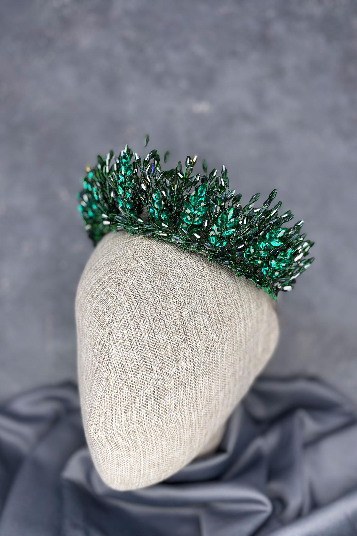 Emerald Green Elisa Design Beaded Bridal Henna Crown Hair Accessory