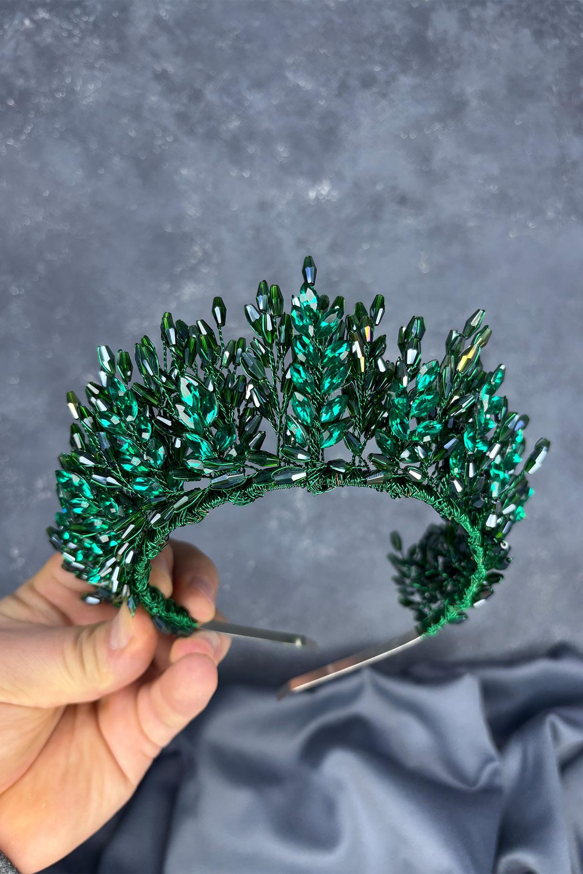 Emerald Green Elisa Design Beaded Bridal Henna Crown Hair Accessory