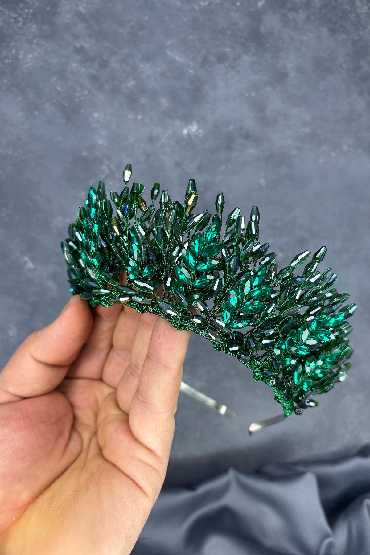 Emerald Green Elisa Design Beaded Bridal Henna Crown Hair Accessory