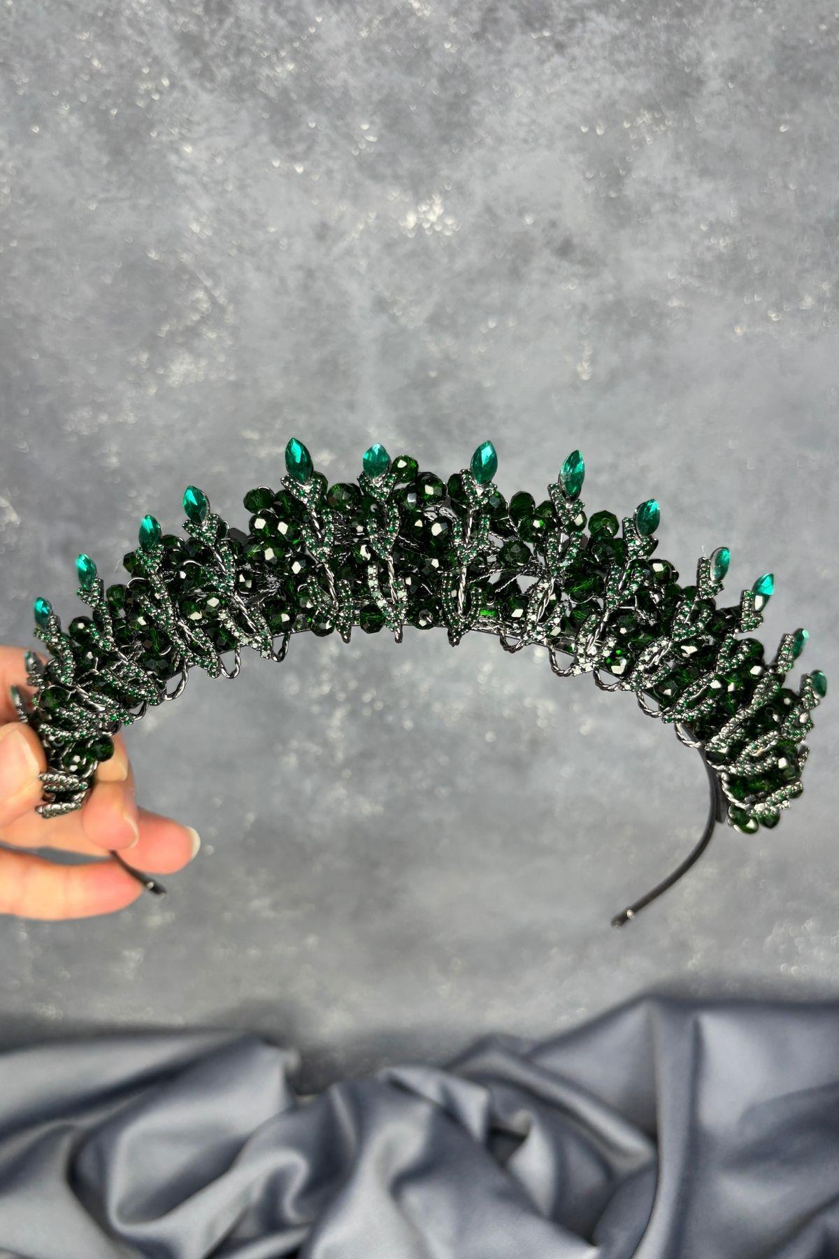 Emerald Green Crystal Bead Embellished Buglem Bridal Tiara