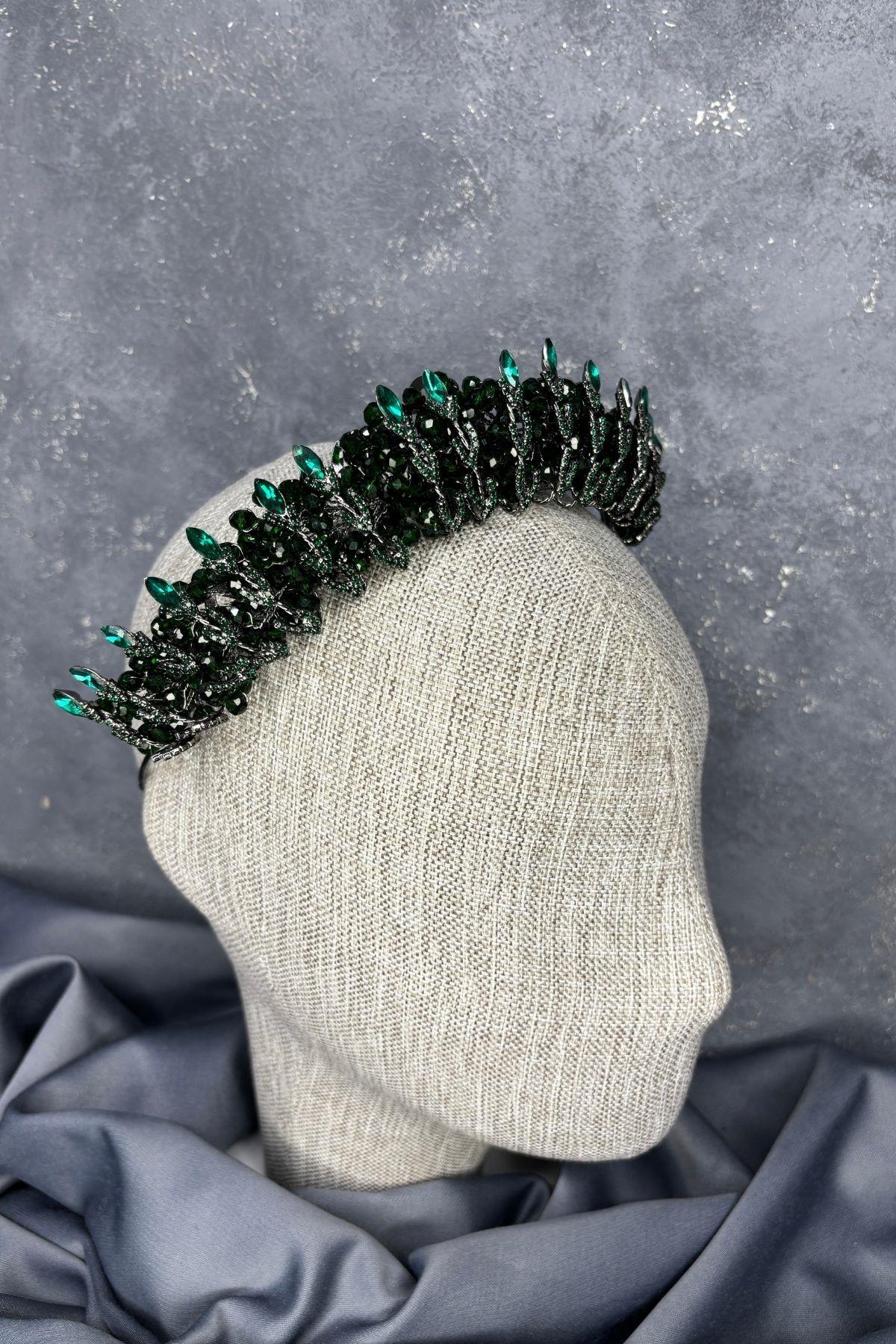 Emerald Green Crystal Bead Embellished Buglem Bridal Tiara
