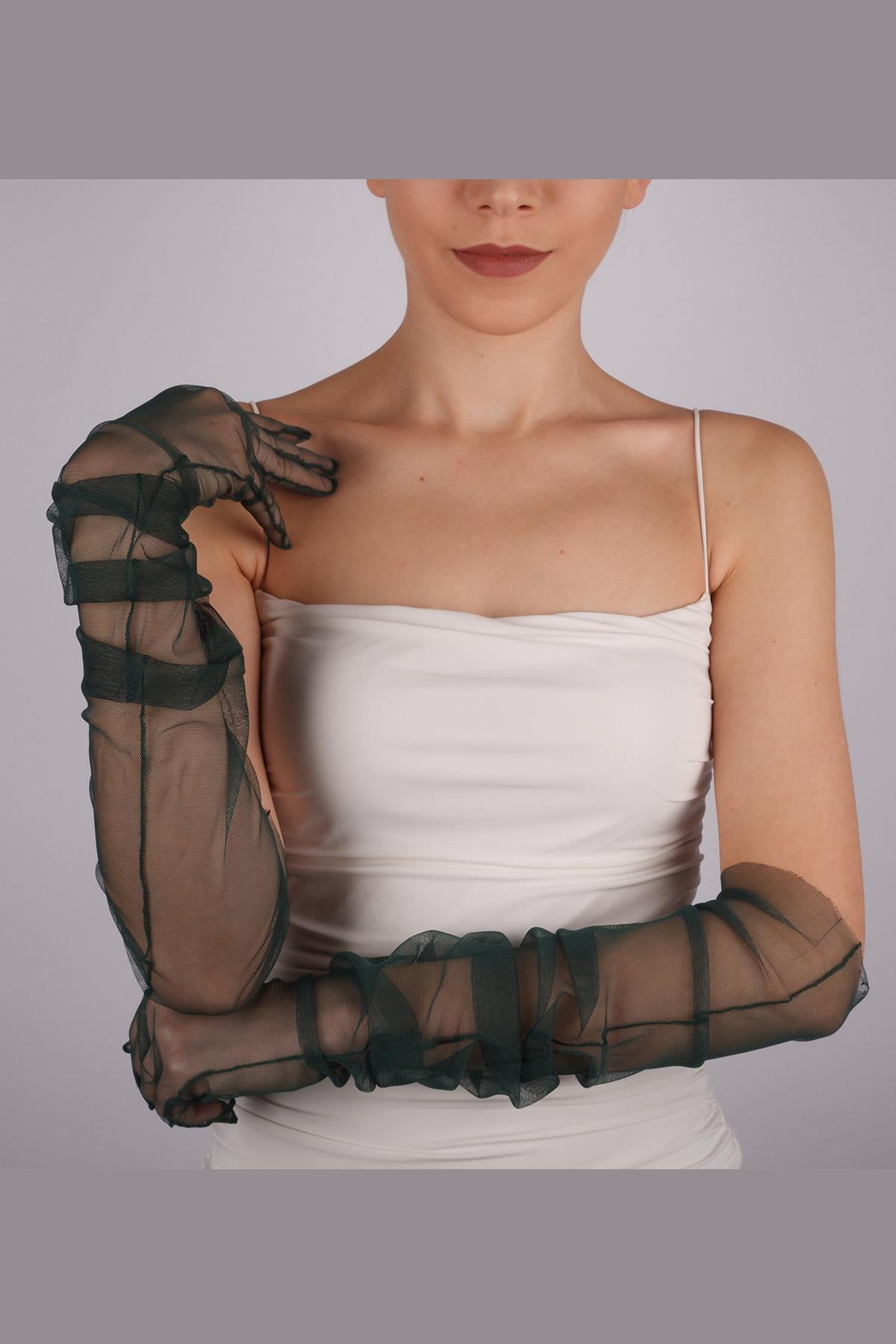 Toptan Zümrüt Yeşili Uzun Şık Gelin Eldiveni Tül Eldiven Nikah/Düğün/Parti/Kostüm Eldiveni