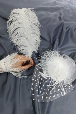 طقم قلم وسوار من الريش الأبيض وغطاء للزفاف