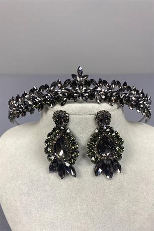  Thin Elegant Vera Bridal Henna Crown and Drop Shuttle Earrings