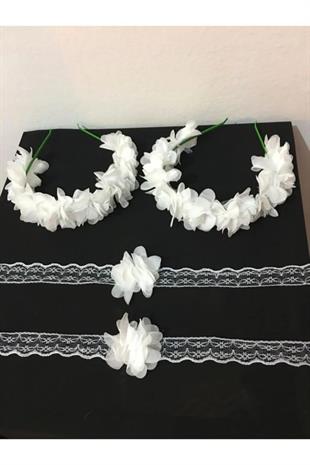 10 Adet Beyaz Nedime Tacı Ve Bilekliği 20 Parça