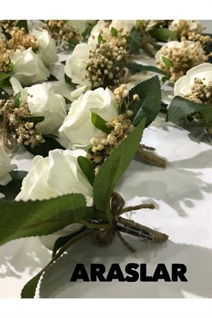 10 Adet Damat Çiçeği - Sağdıç Çiçeği - Yaka Çiçeği Kadife Beyaz Gül