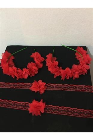 10 Adet Kırmızı Nedime Tacı Ve Bilekliği 20 Parça